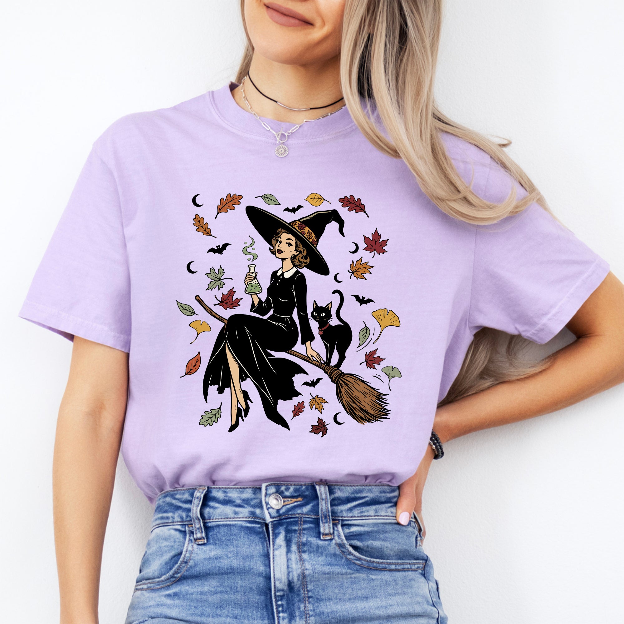 Vintage Witch & Cat Ringer Tee