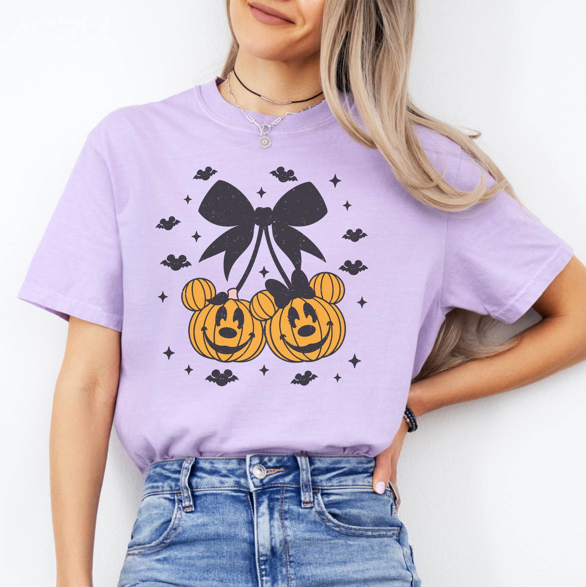 Halloween Disney Theme Park Graphic Tee – Mickey Pumpkin Coquette