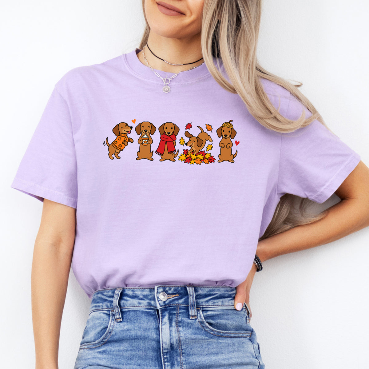 Autumn Dachshund Lineup Graphic Tee – Fall Wiener Dog Shirt