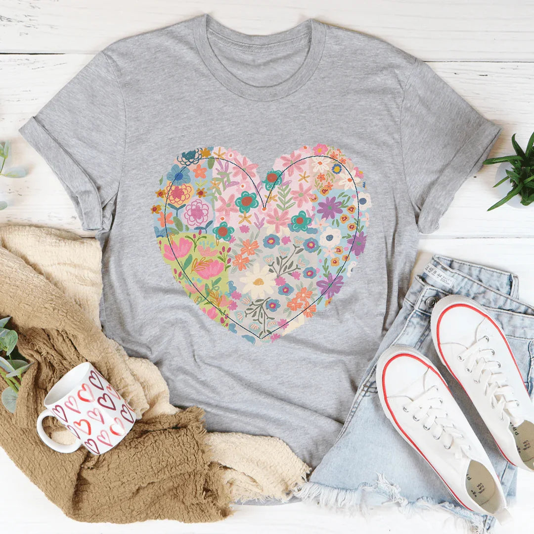 Patch Work Floral Heart Tee Athletic Heather / S Peachy Sunday T-Shirt