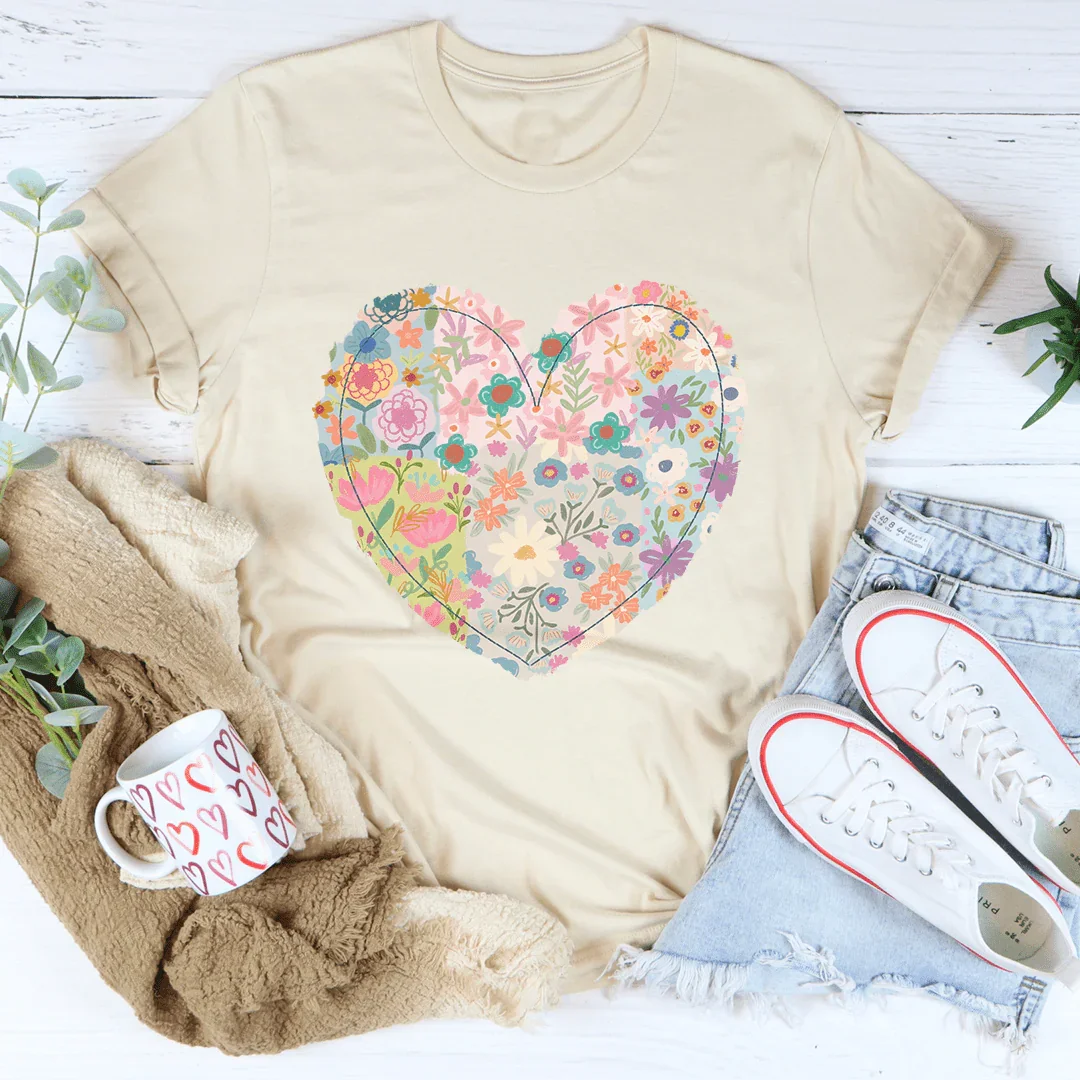 Patch Work Floral Heart Tee Soft Cream / S Peachy Sunday T-Shirt