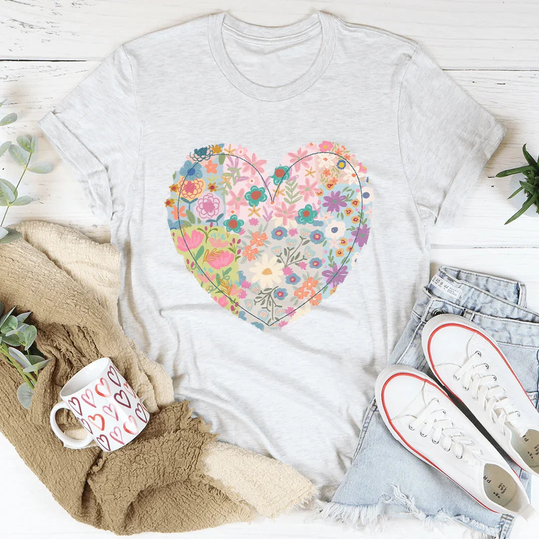 Patch Work Floral Heart Tee White / S Peachy Sunday T-Shirt