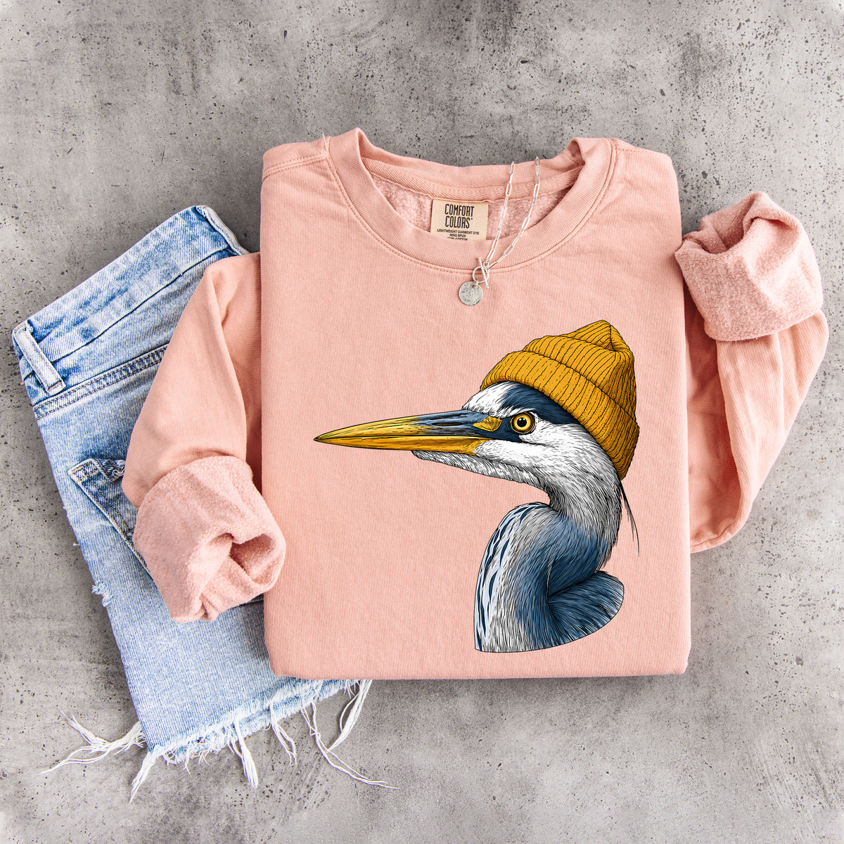 Sweatshirt mit Wildtiermotiv: Kanadareiher mit Mütze