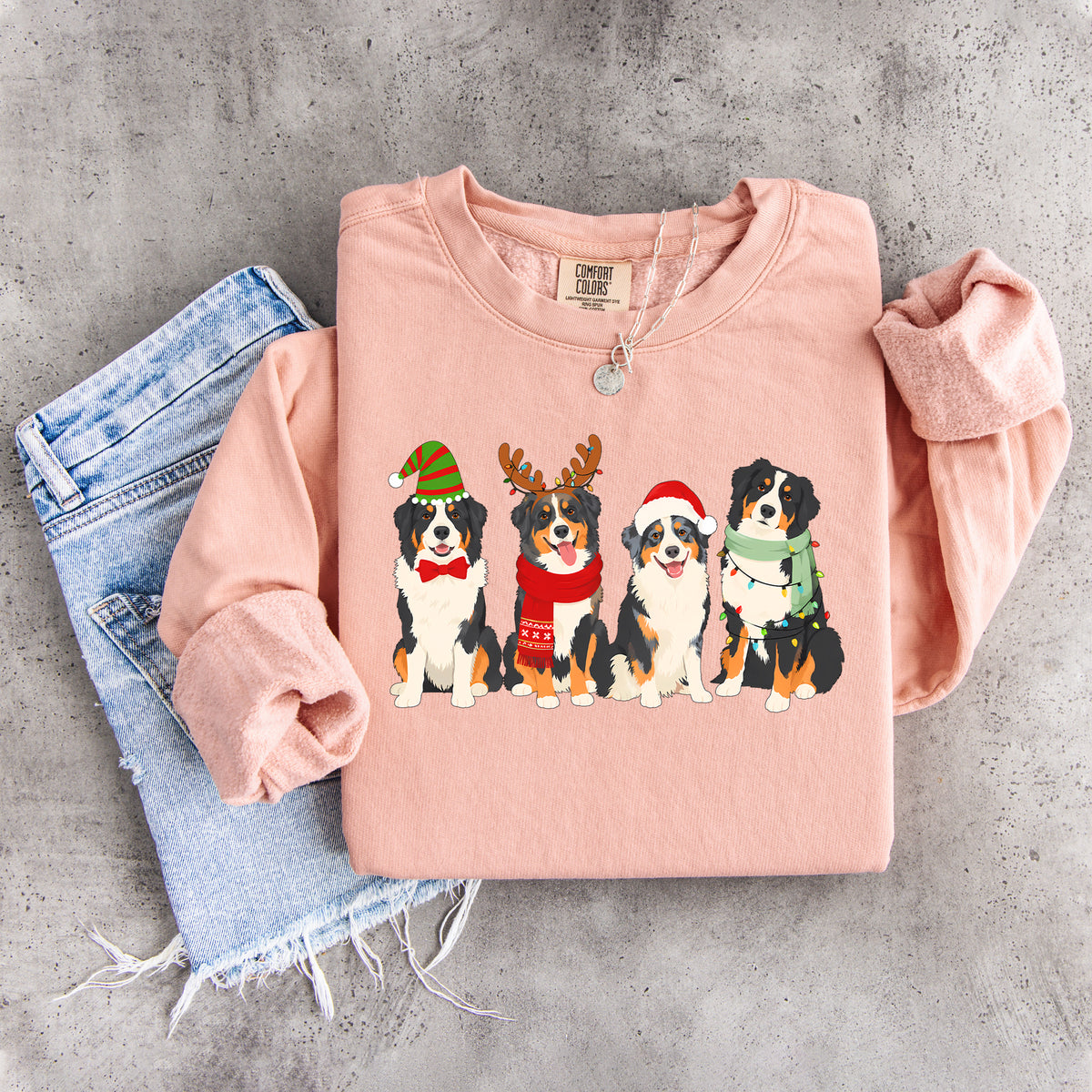 Sweat-shirt à col rond avec bouviers bernois en fête - Pull festif Berner