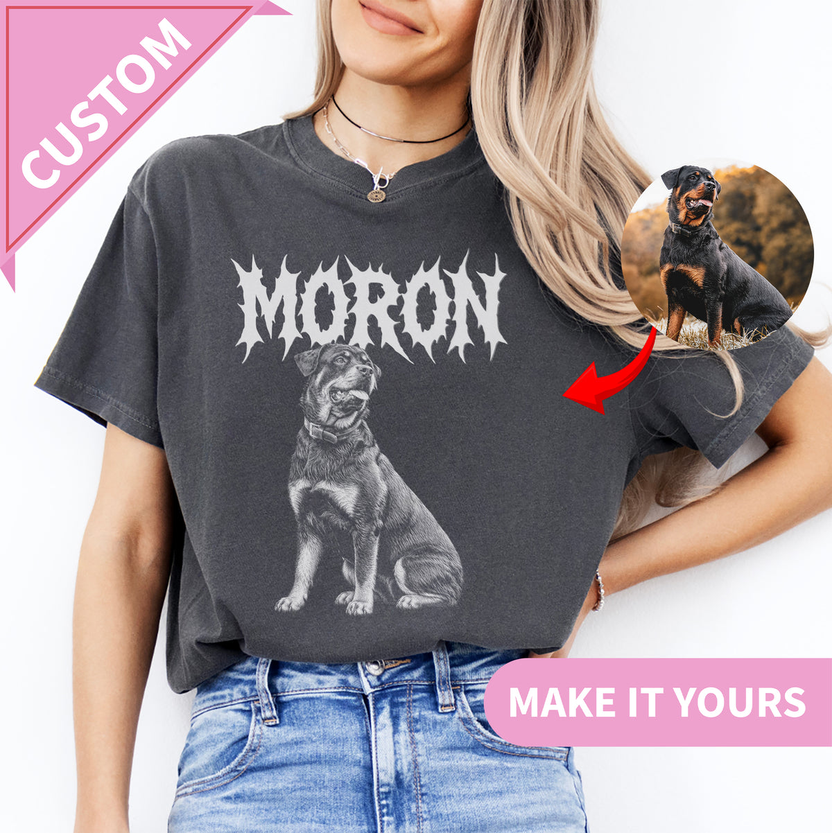 Personlized Gothic Pet Photo And Name Tee