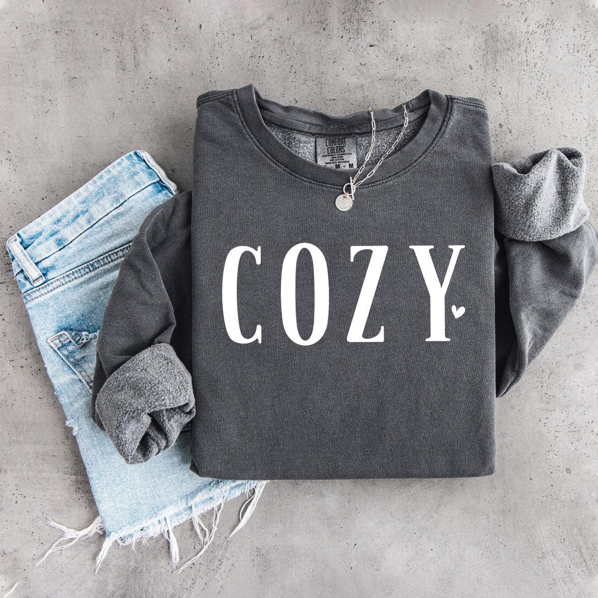 \"Cozy\" Minimalist Heart Typography Sweatshirt