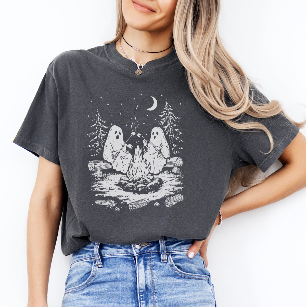 Campfire Ghosts Graphic Shirt – Cozy Spooky Season Camping Top