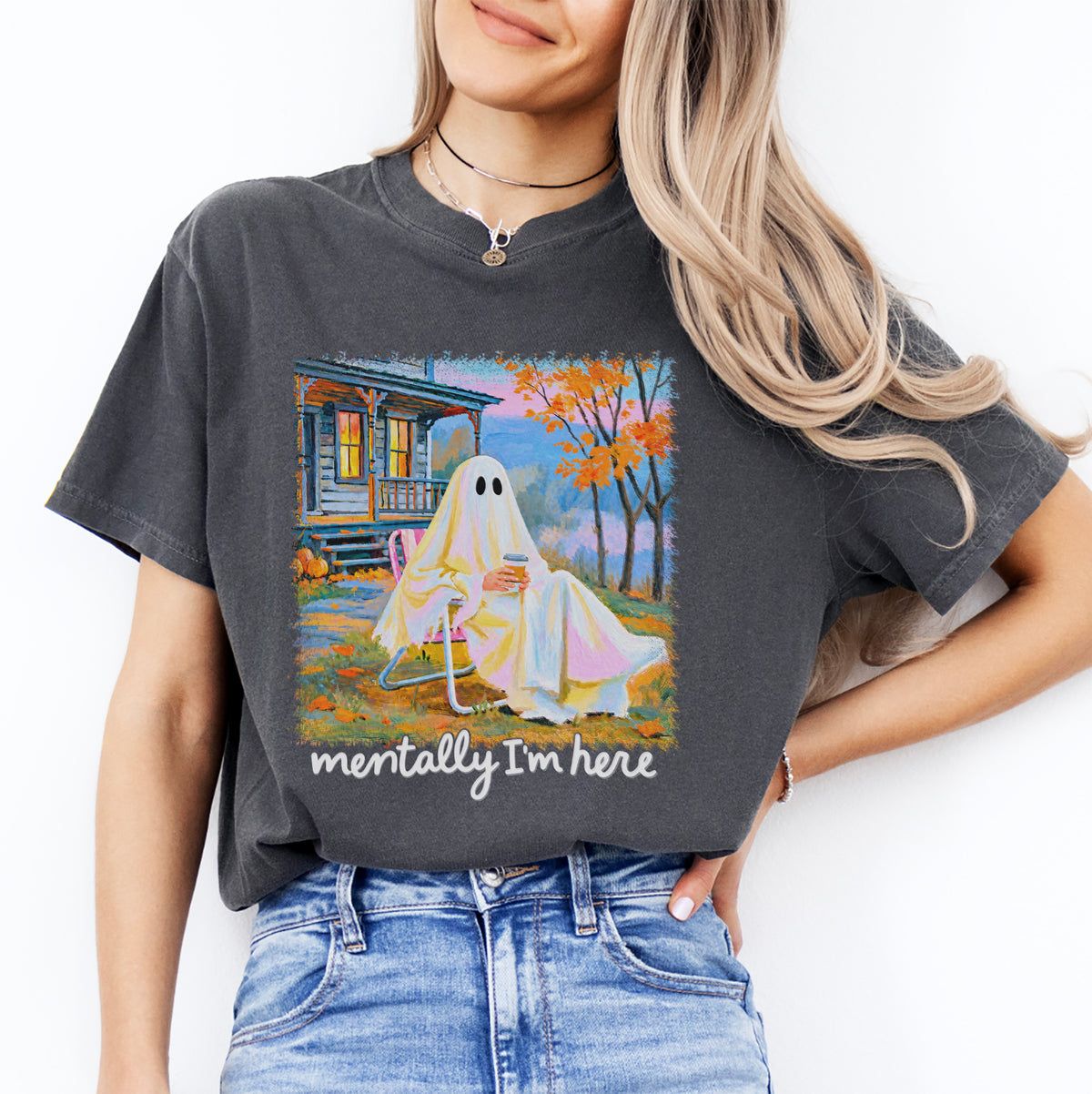Mentally I am Here Summerween Ghost Tee
