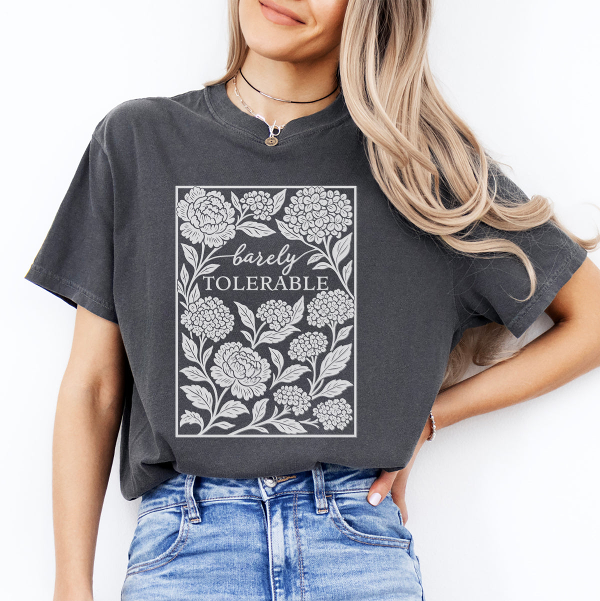 Barely Tolerable Jane Austen sarcastic graphic shirt in pepper