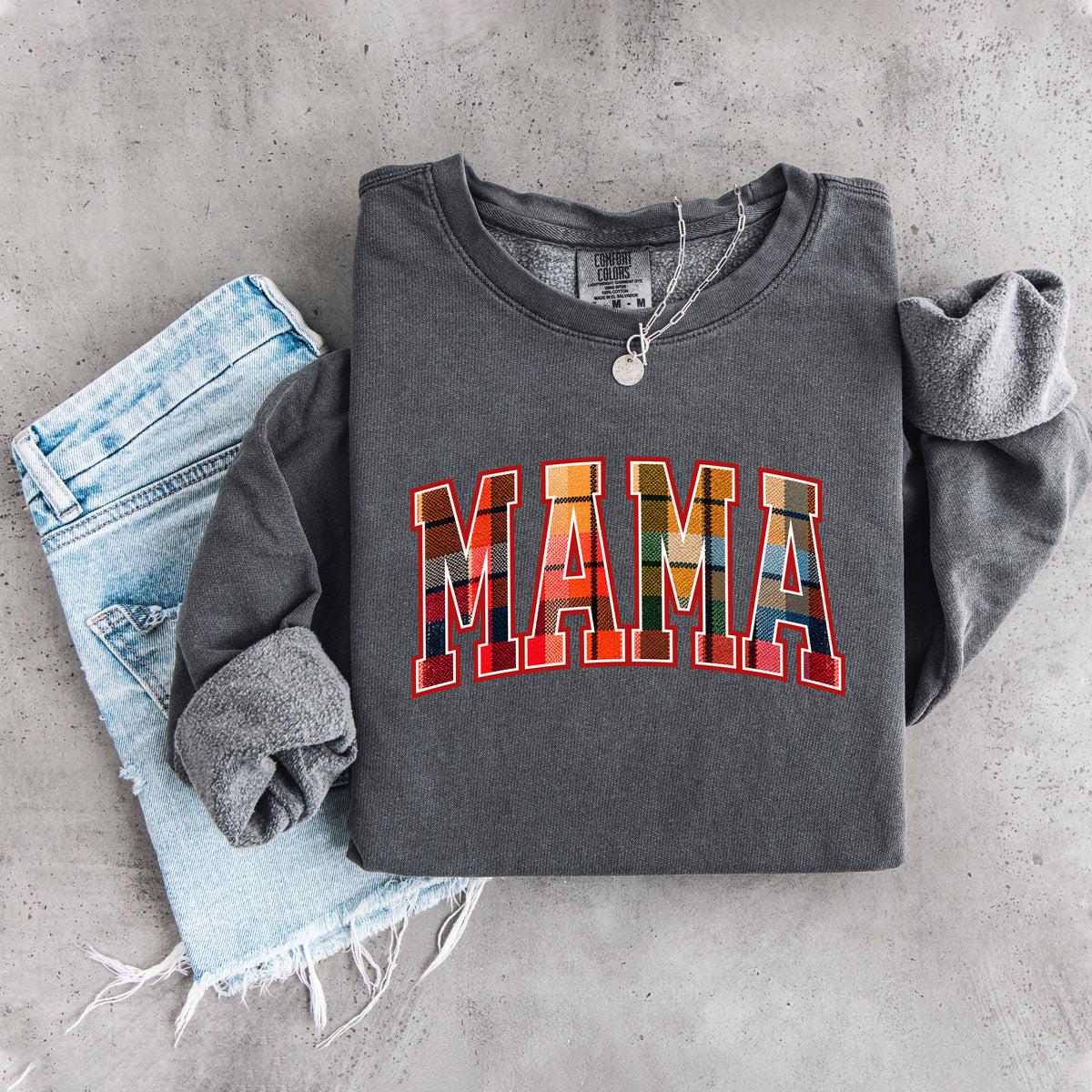 Vintage Fall Plaid Mama Sweatshirt
