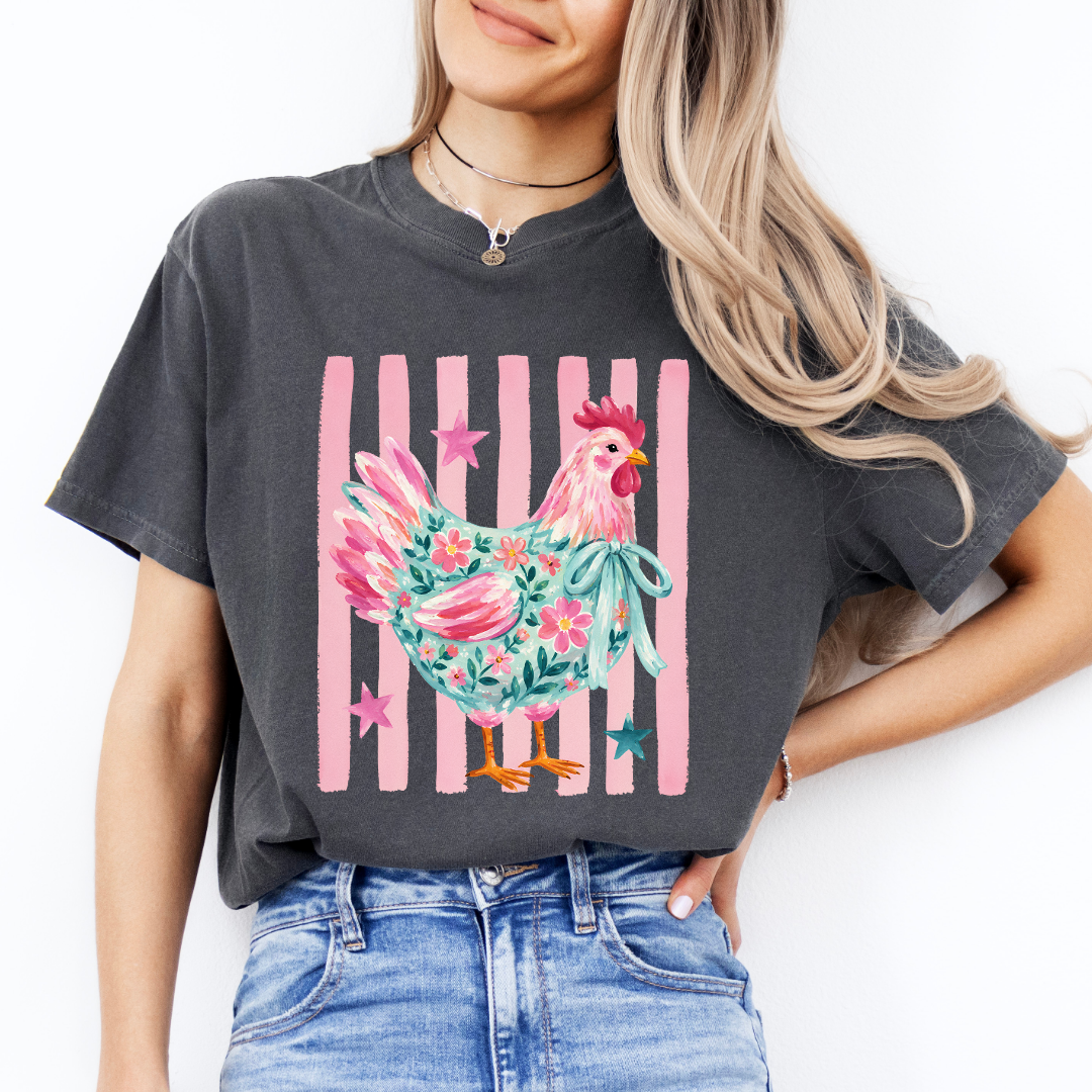 Summer Striped Chicken Tee