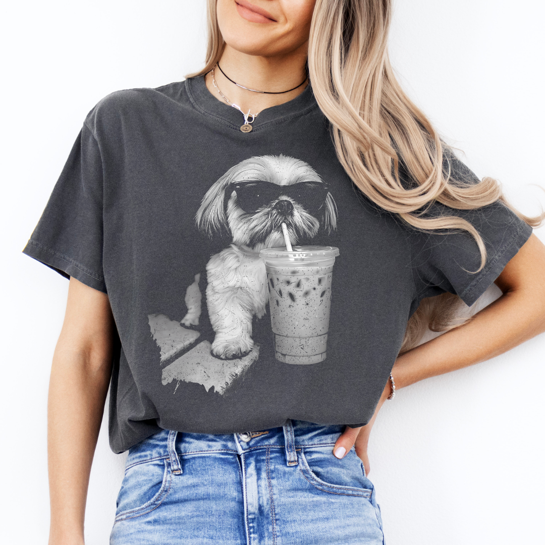 Shih Tzu Drinking Iced Coffee Tee