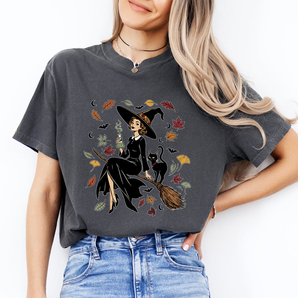 Vintage Witch & Cat Ringer Tee