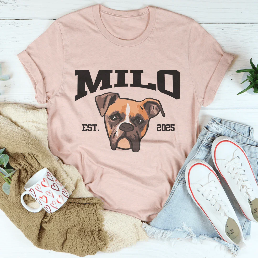 Personalized Boxer Dog Face Pet Lover Gift for Dog Moms & Dads Tee Peach / S Printify T-Shirt T-Shirt