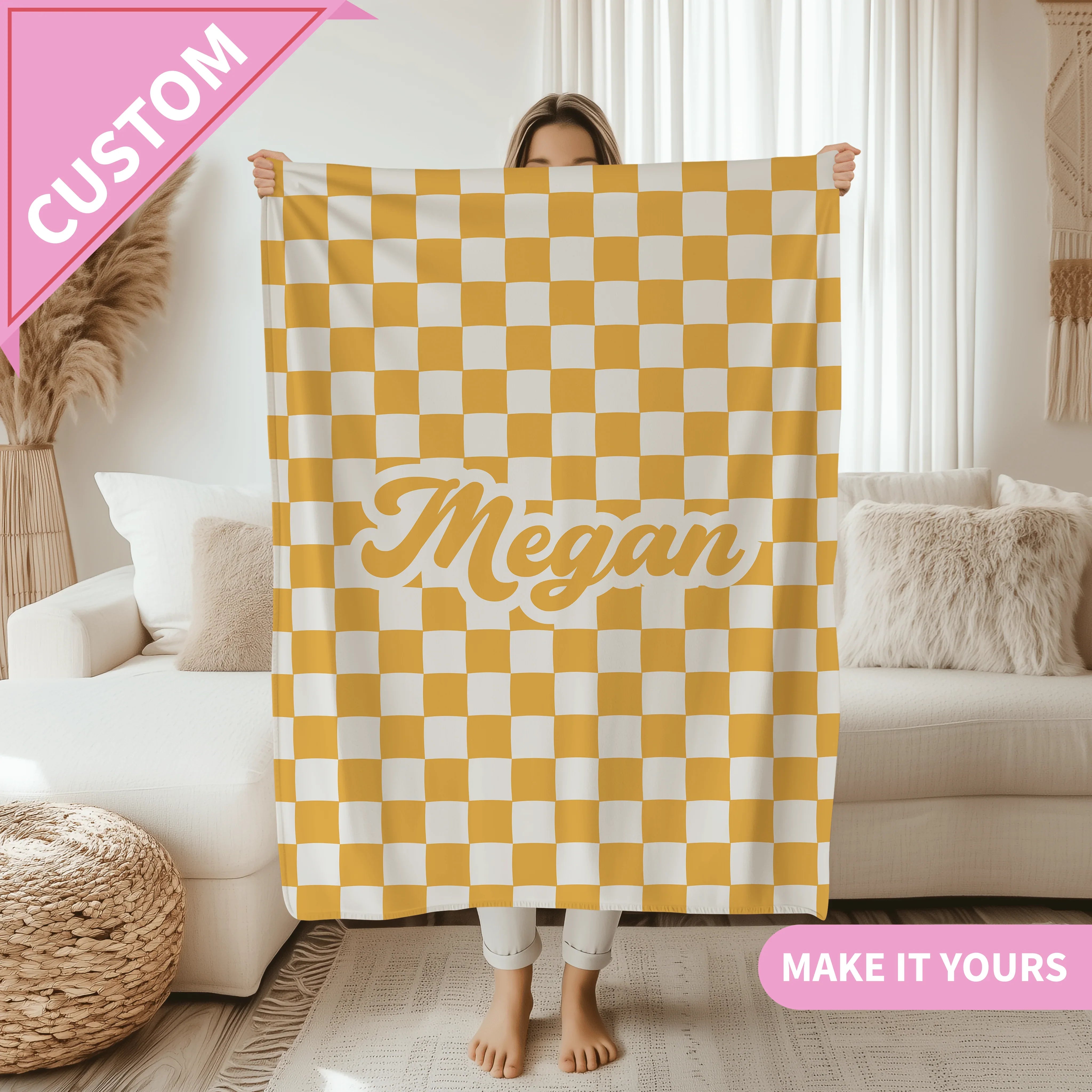 Personalized Checker Pattern In Vintage Rustic Style Blanket 50" × 60" Printify All Over Prints T-Shirt