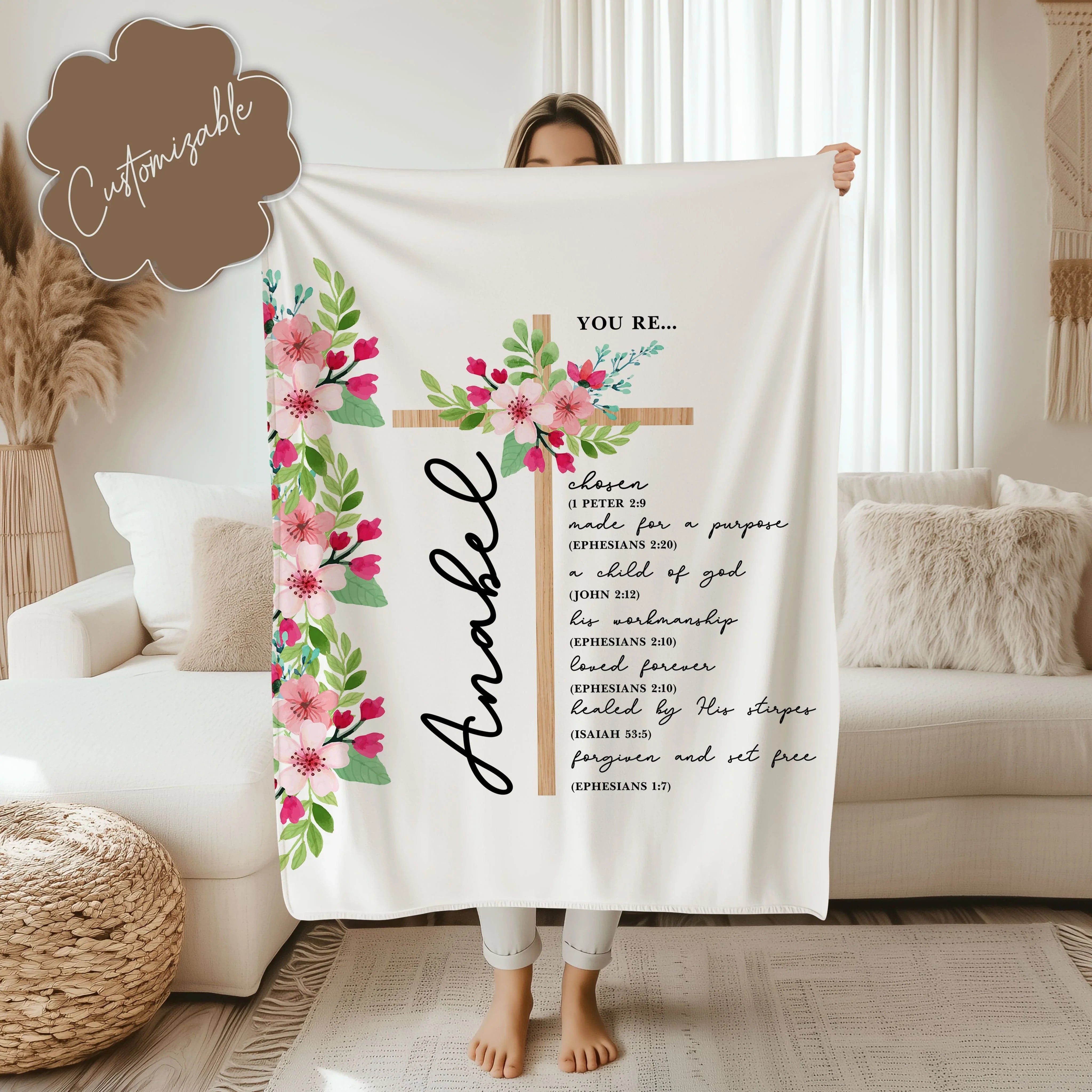 Personalized Christian Blanket with Name Bible Verse Throw For Girls & Women Blanket 50" × 60" Printify All Over Prints T-Shirt