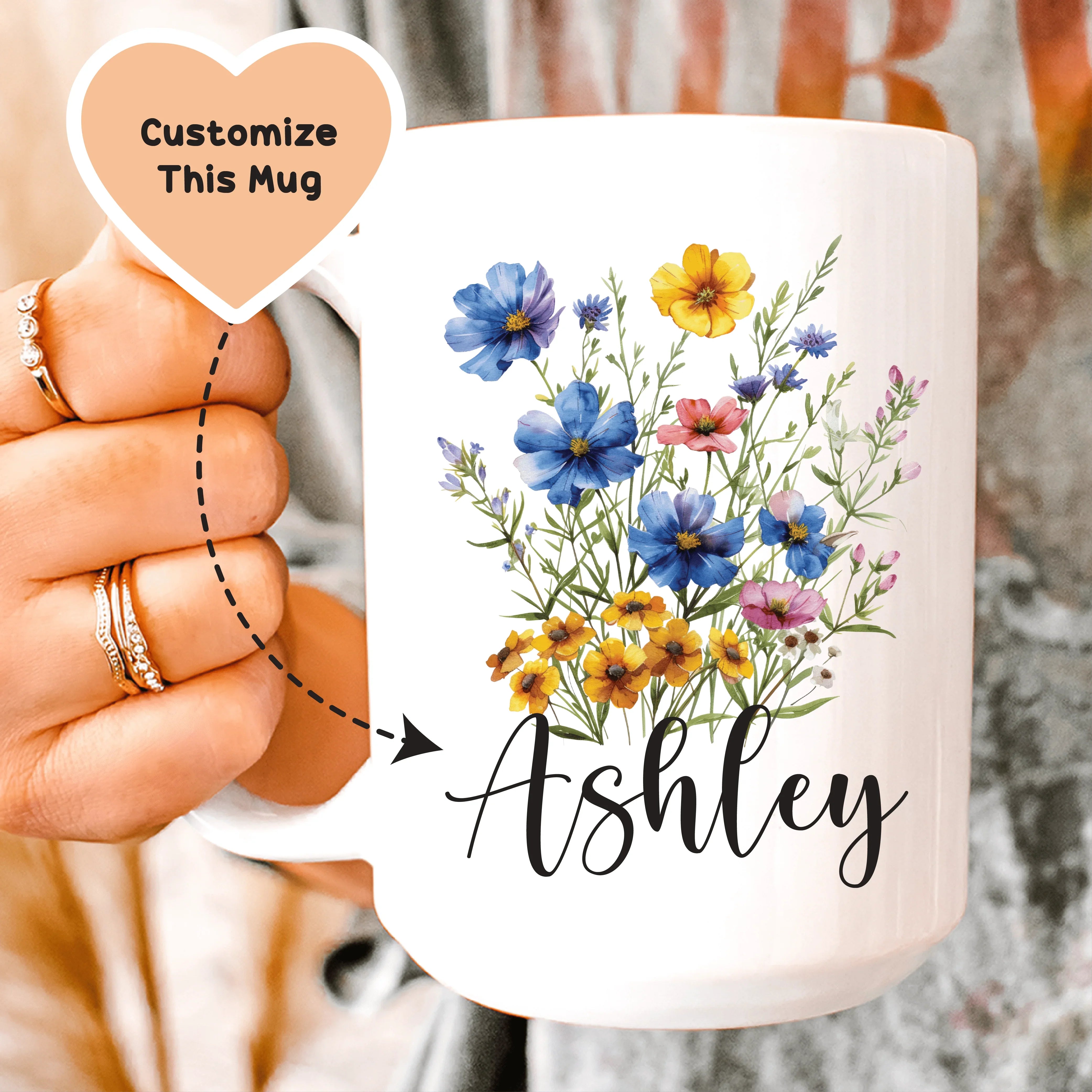 Personalized Floral Mug with Name Mug White / 15 oz printful T-Shirt