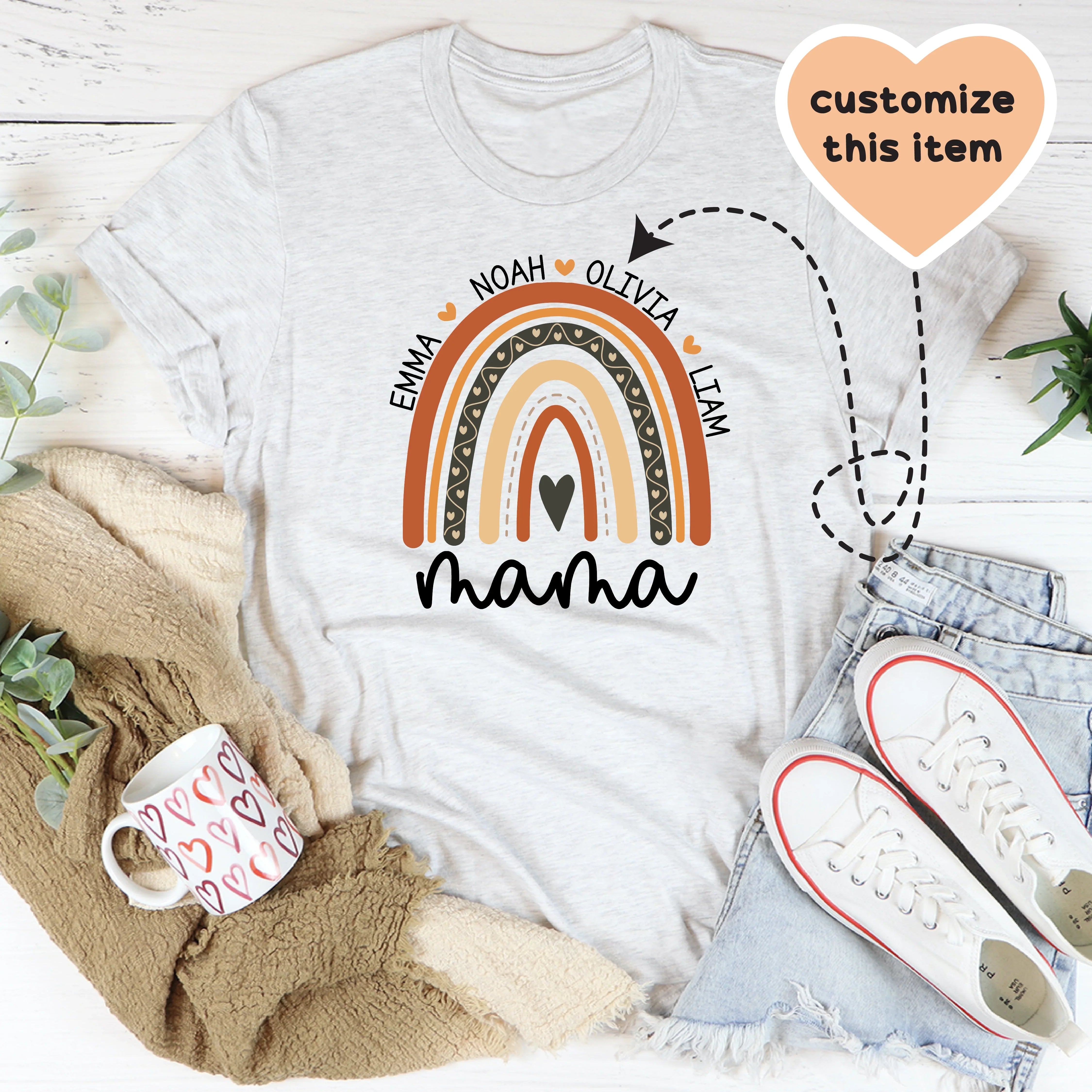 Personalized Mama Boho Rainbow Tee Ash / S printful T-Shirt