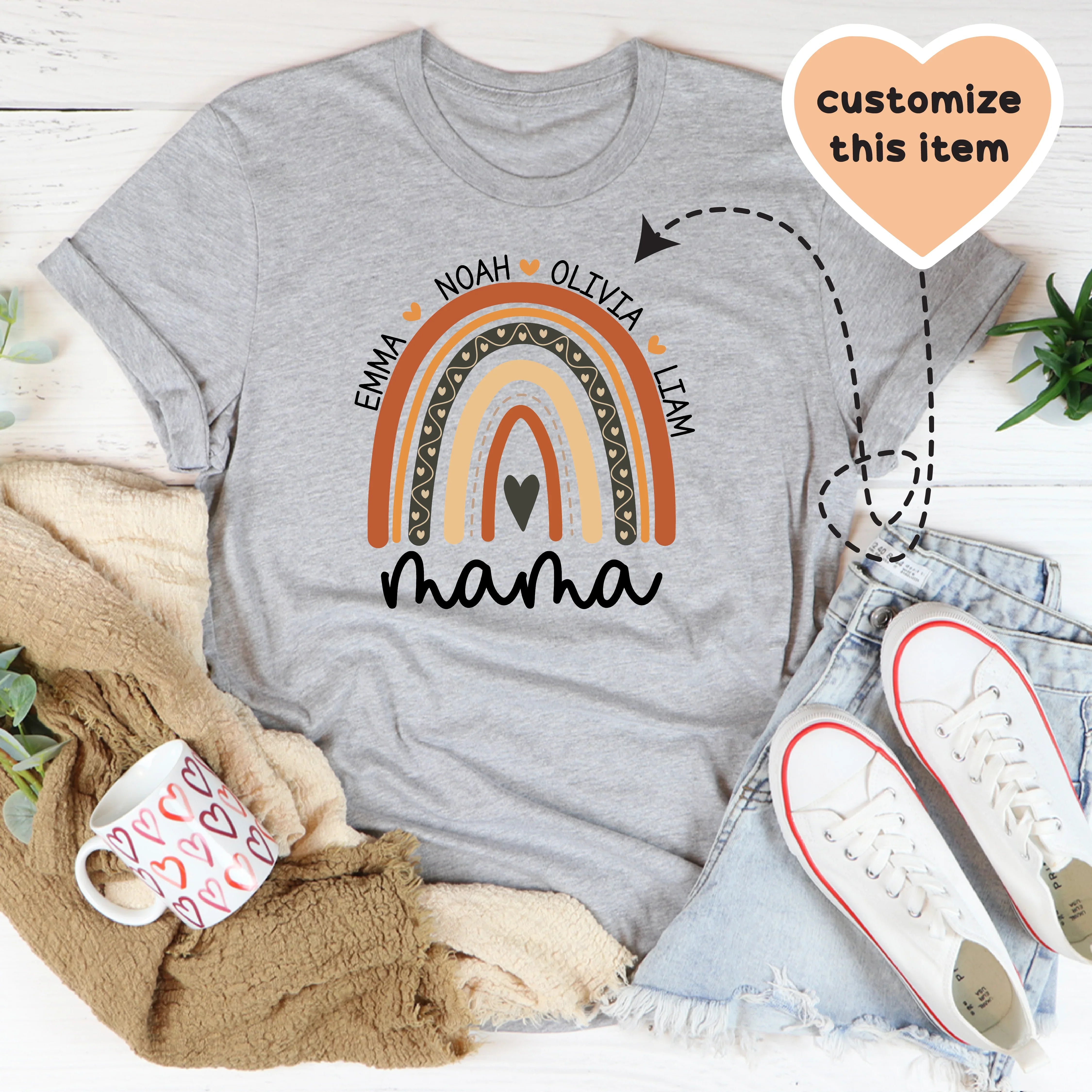 Personalized Mama Boho Rainbow Tee Athletic Heather / S printful T-Shirt