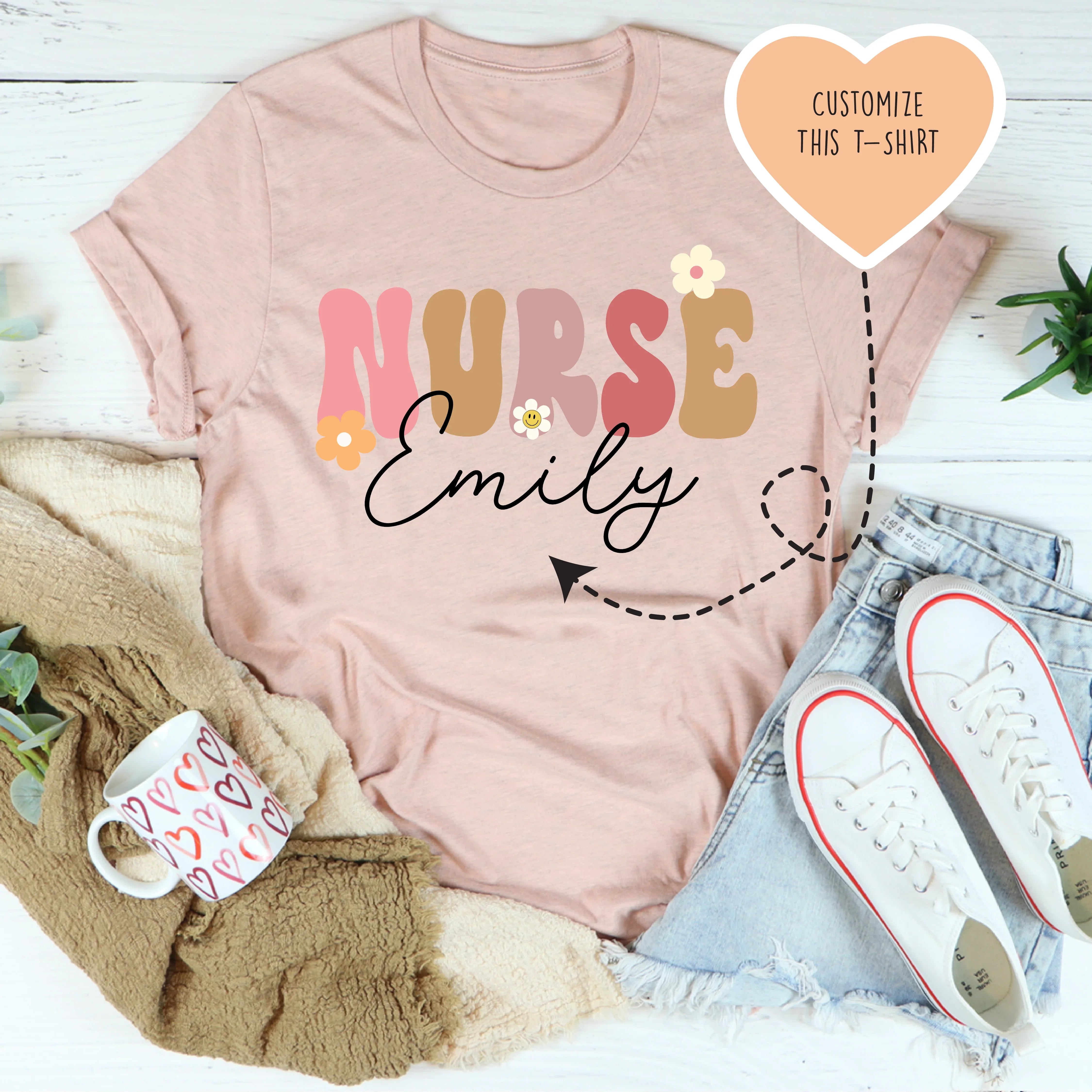 Personalized Nurse Tee Heather Prism Peach / S printful T-Shirt