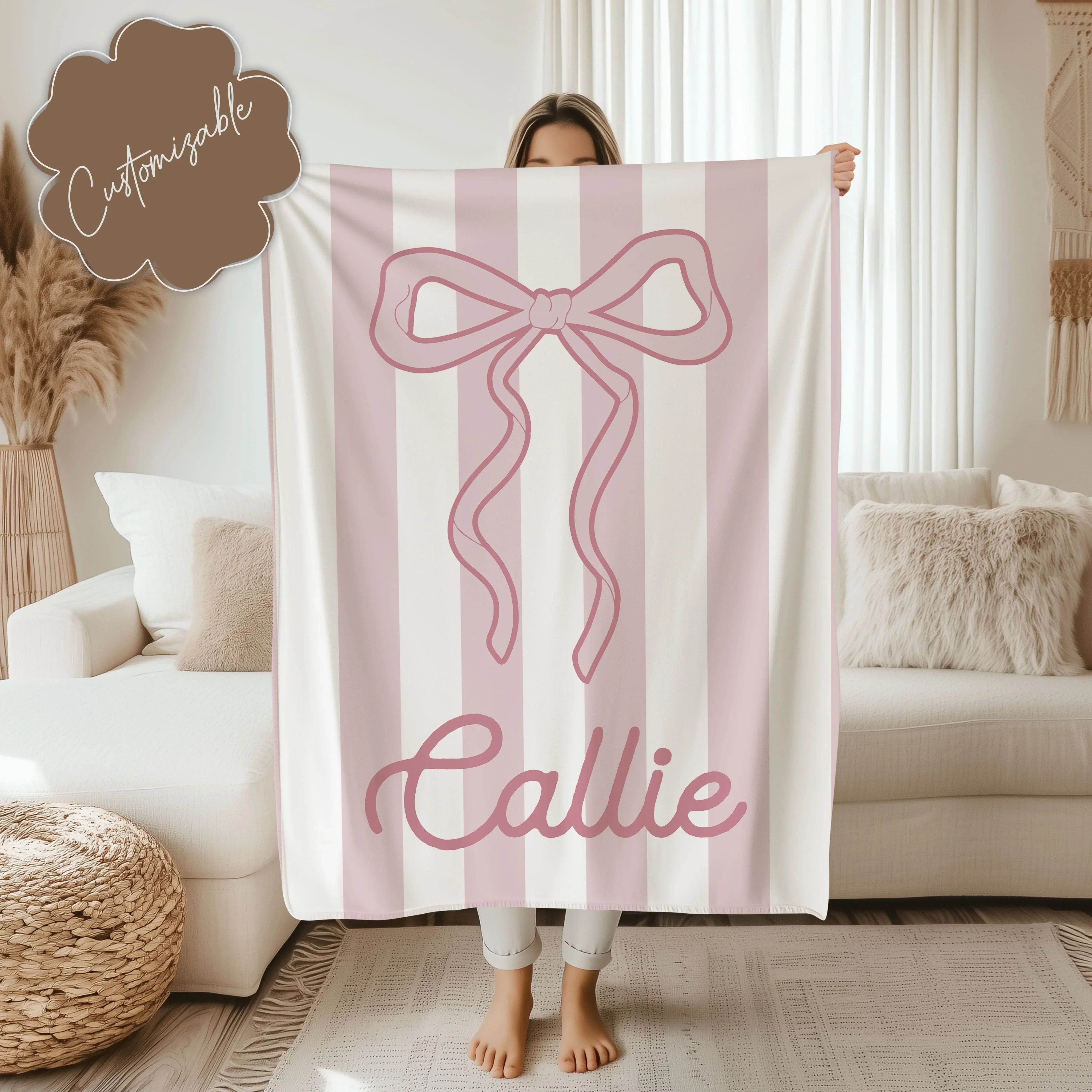 Personalized Pink Bow Name Blanket 50" Ă 60" Printify All Over Prints T-Shirt