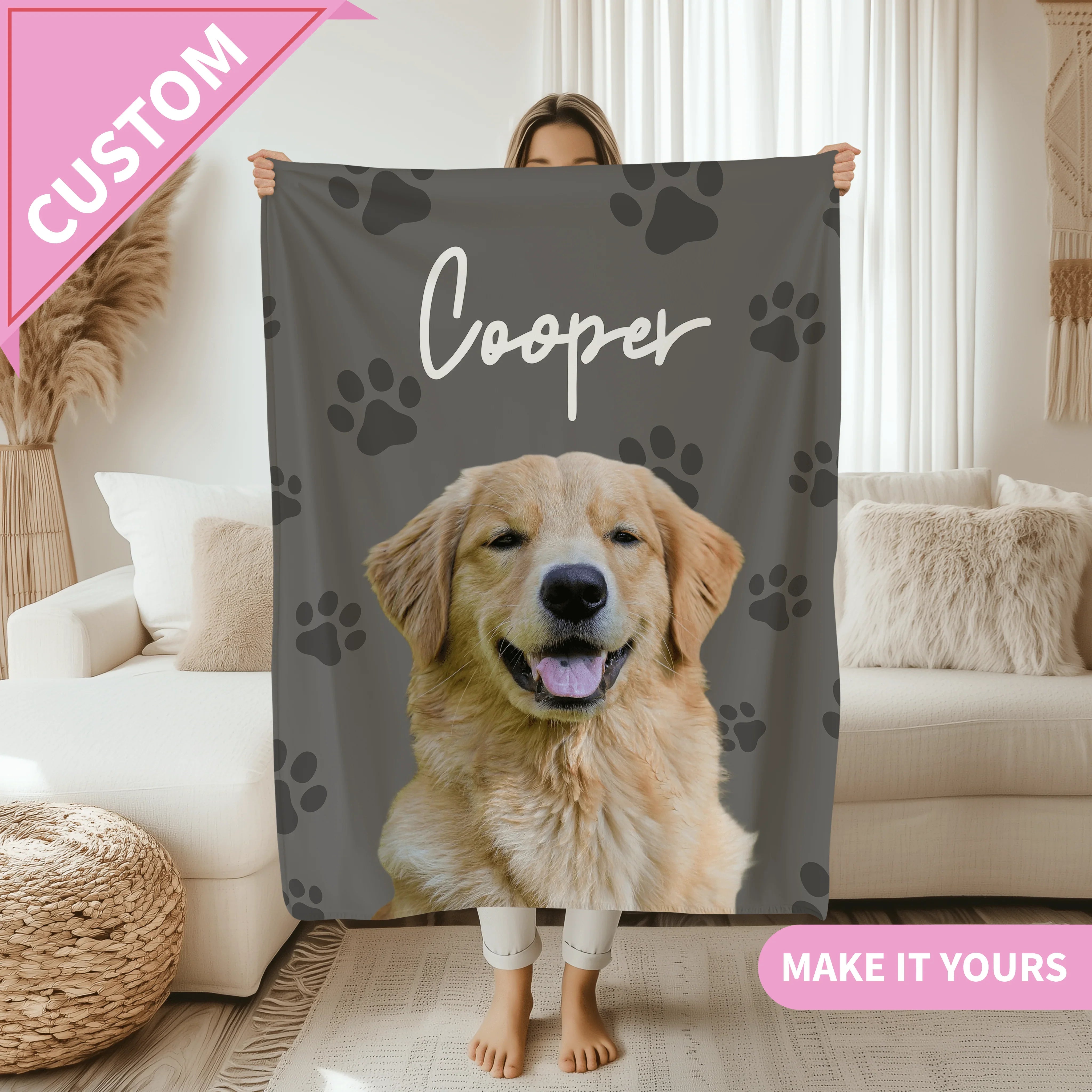 Personalized Retro Dog Pet Throw With Vintage Style Blanket 50" × 60" Printify All Over Prints T-Shirt
