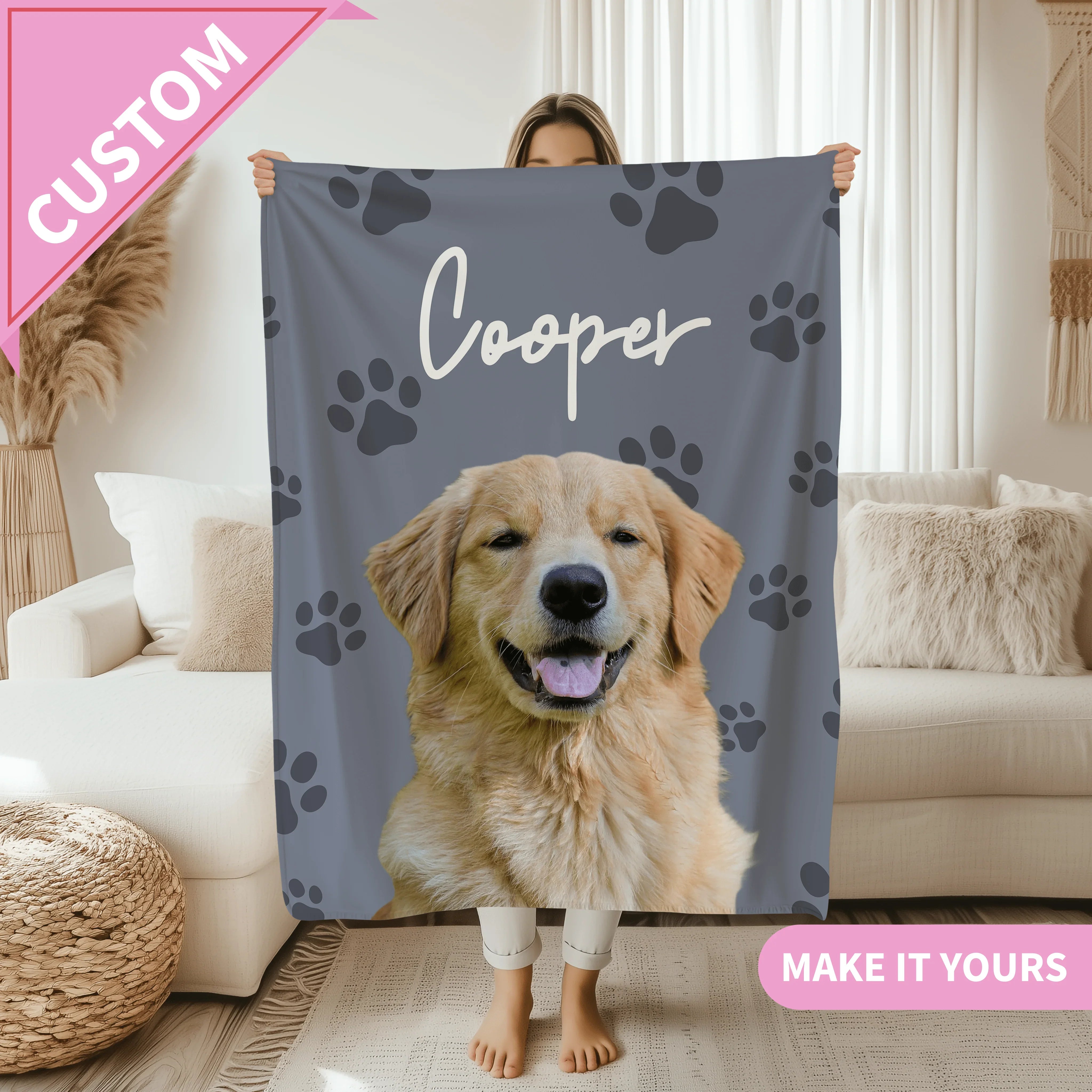 Personalized Retro Dog Pet Throw With Vintage Style Blanket 50" × 60" Printify All Over Prints T-Shirt