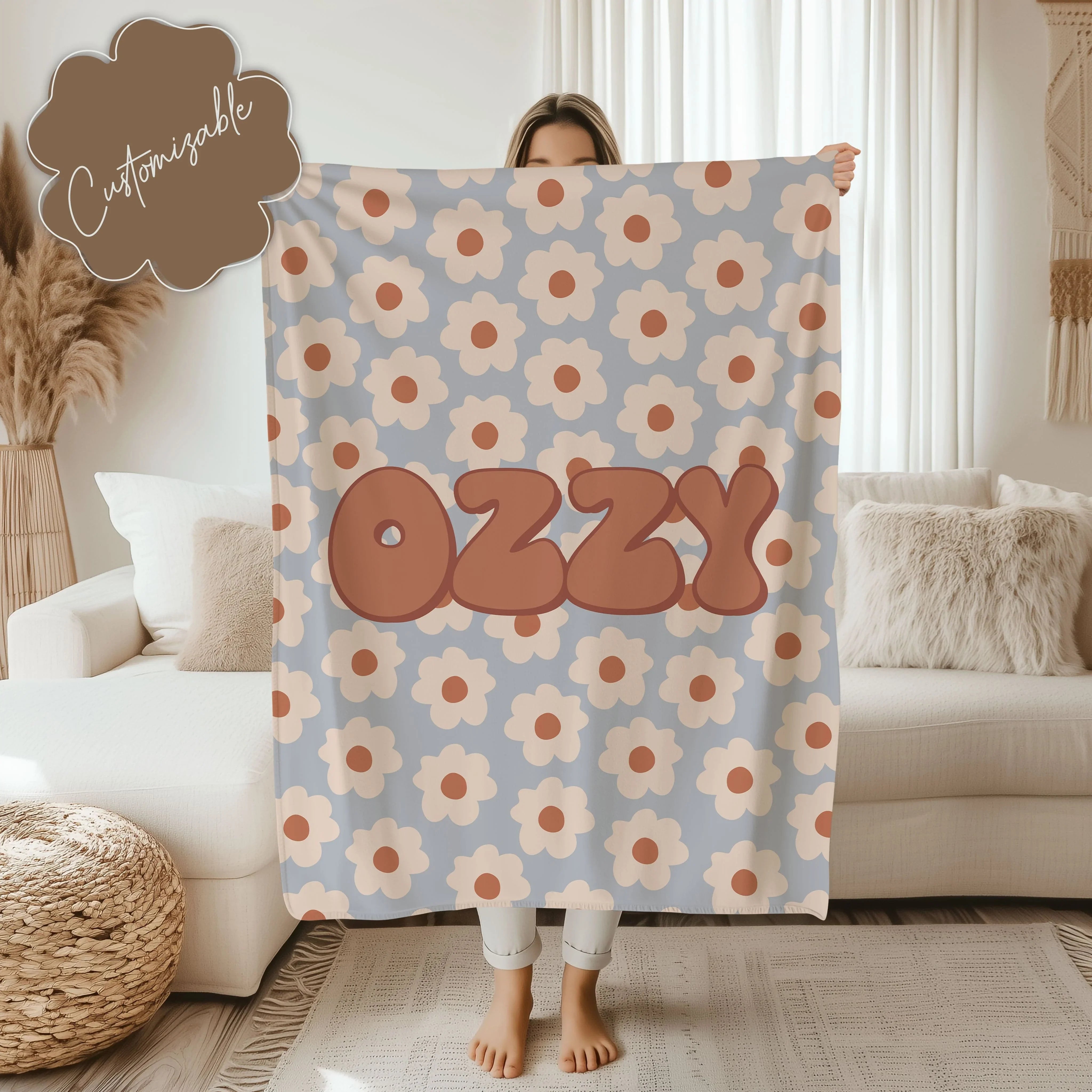 Personalized Retro Flower Blanket 50" × 60" Printify All Over Prints T-Shirt