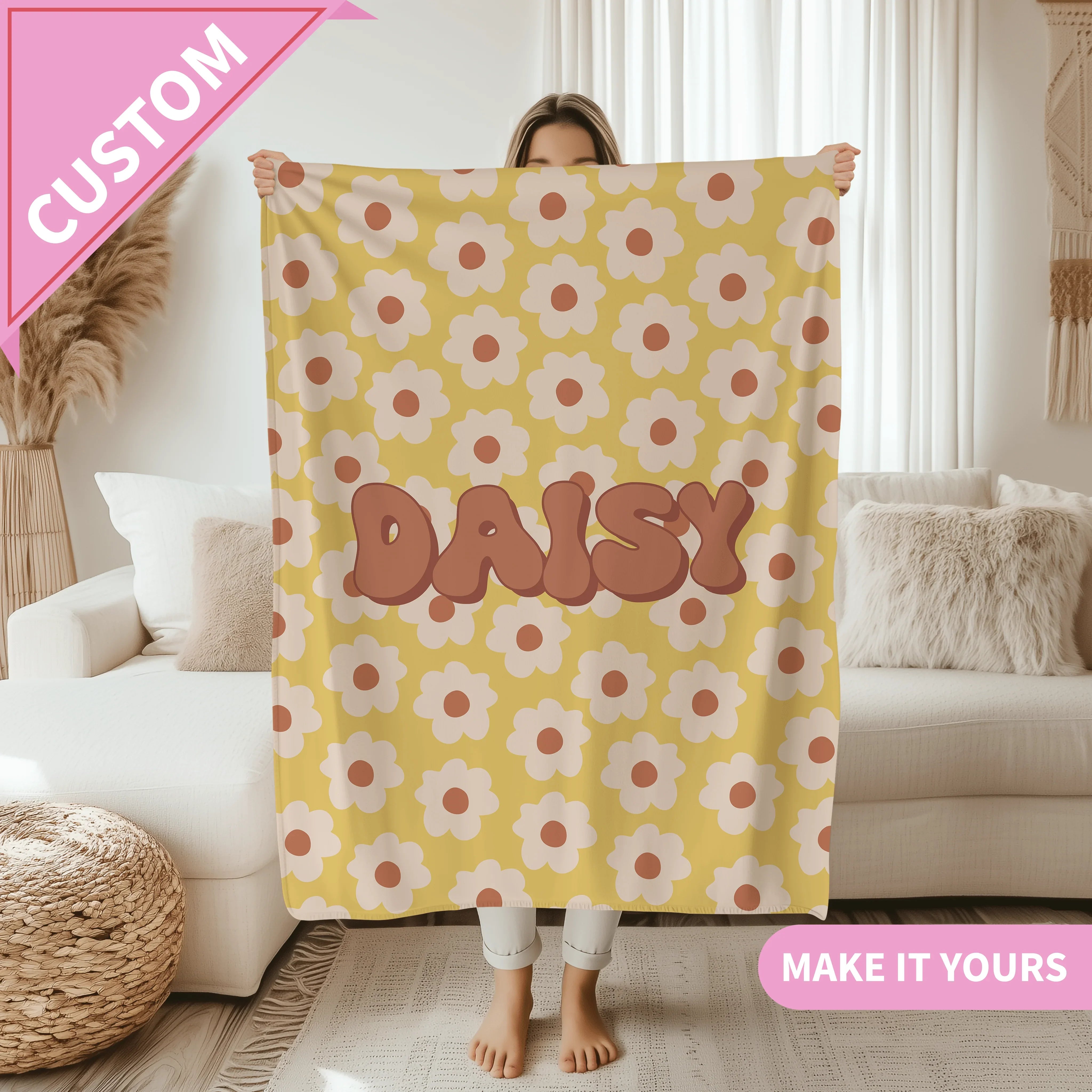 Personalized Retro Flower Blanket 50" × 60" Printify All Over Prints T-Shirt