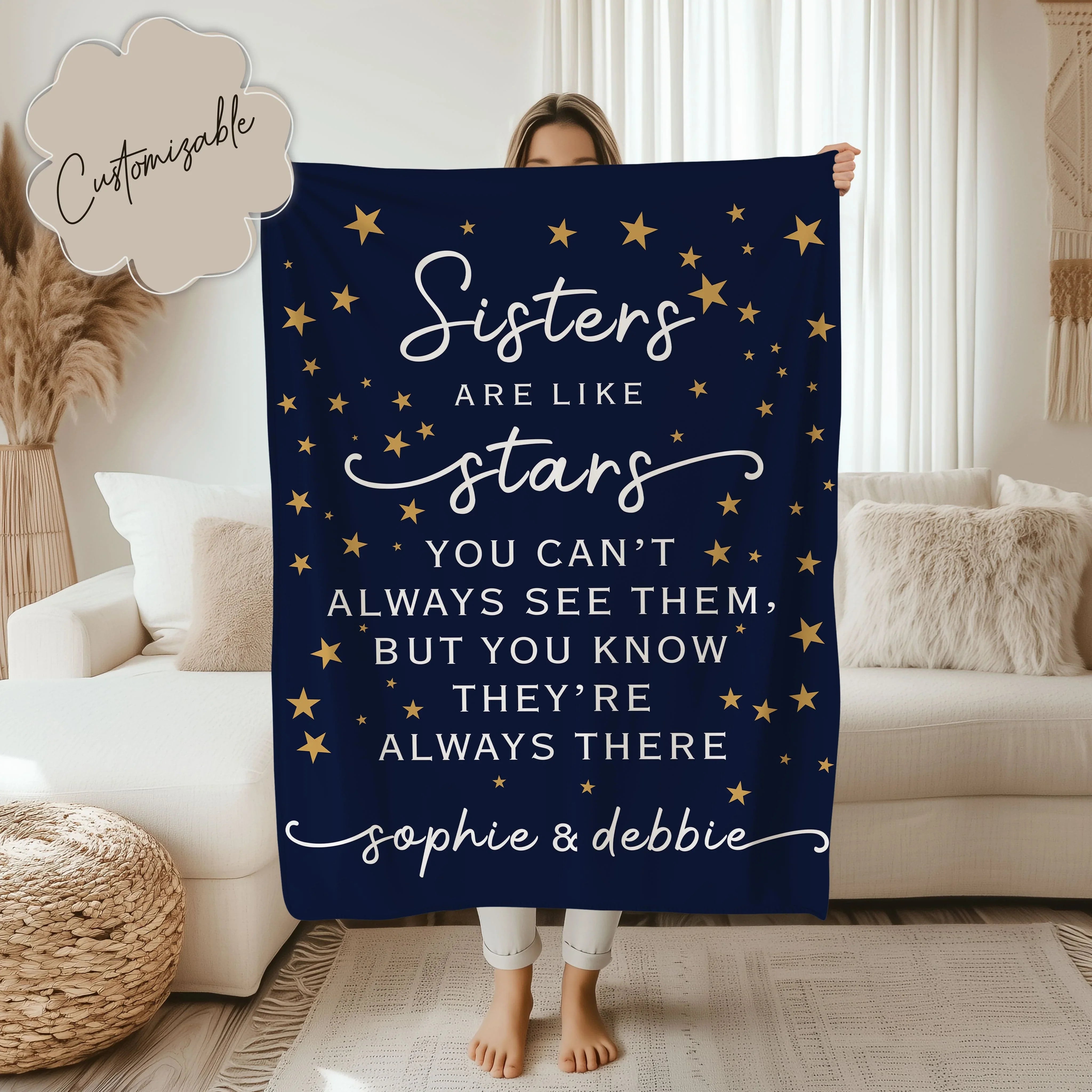 Personalized Sisters Are Like Stars Blanket 50" × 60" Printify All Over Prints T-Shirt