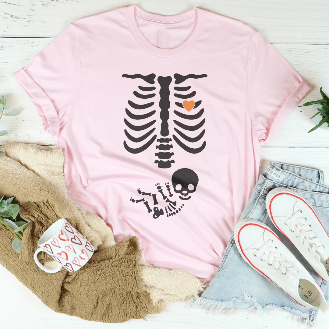 Pregnant Skeleton Baby Boy Tee Pink / S Peachy Sunday T-Shirt