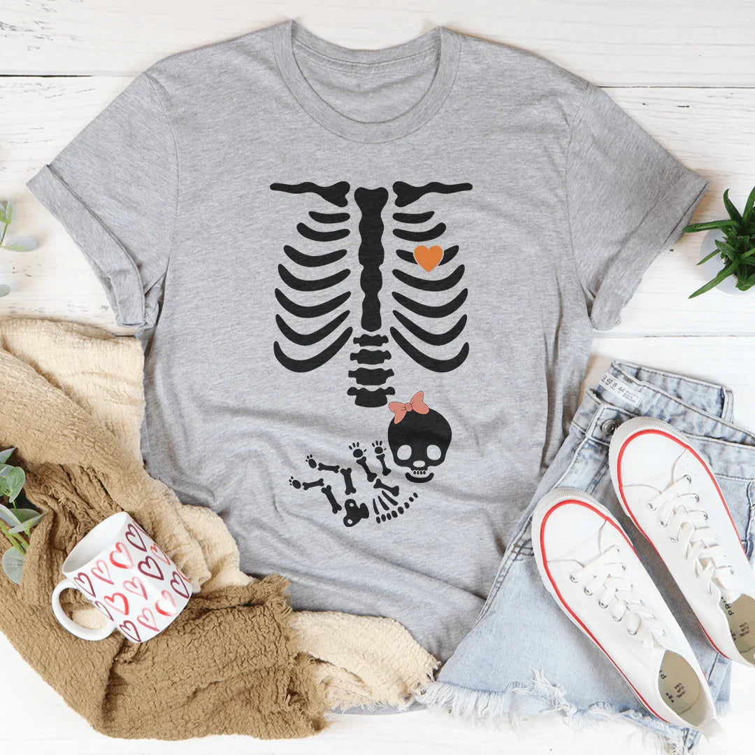 Pregnant Skeleton Baby Girl Tee Athletic Heather / S Peachy Sunday T-Shirt