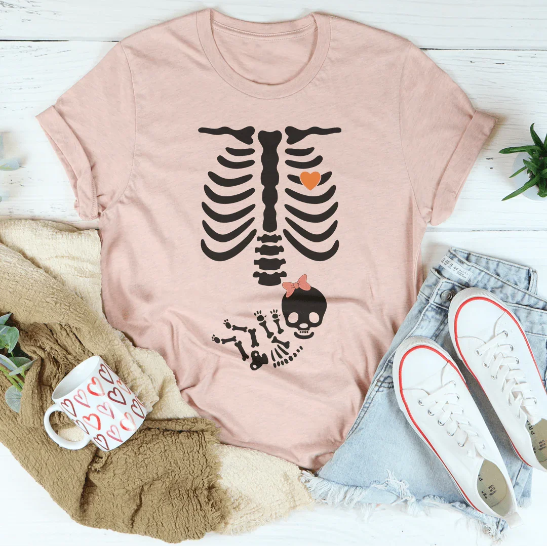 Pregnant Skeleton Baby Girl Tee Heather Prism Peach / S Peachy Sunday T-Shirt