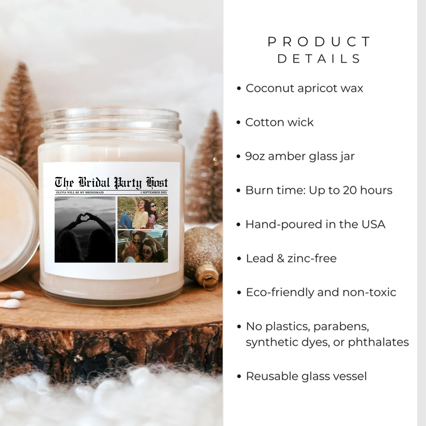 Custom Bridal Party Gift for Bridesmaids & Wedding Hosts Candle