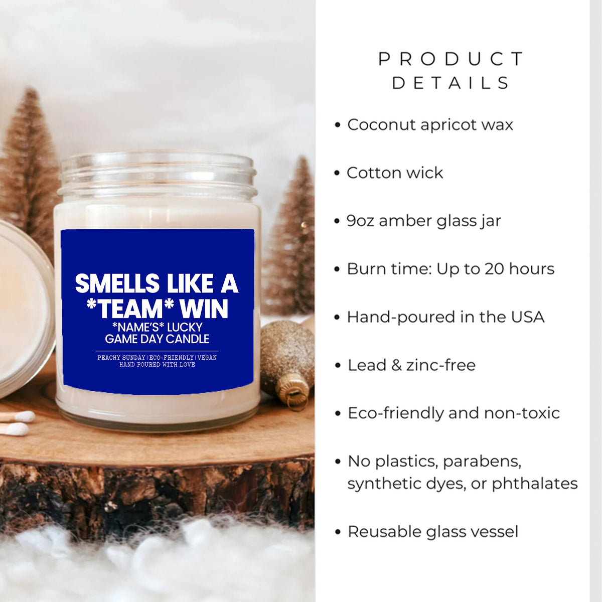 Bougie personnalisée « Ça sent la victoire de l’équipe » pour un jour de match chanceux