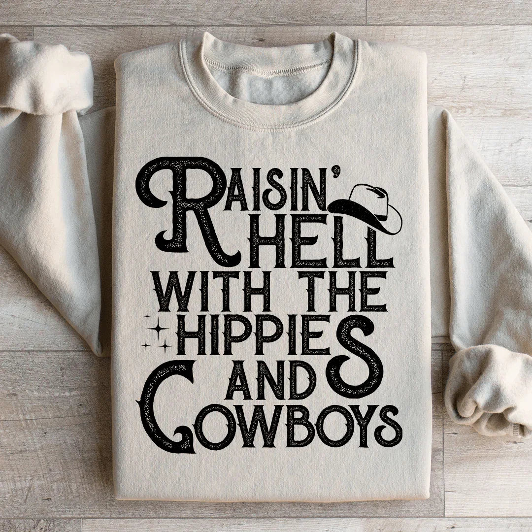 Raisin Hell With The Hippies And Cowboys Sweatshirt Sand / S Peachy Sunday T-Shirt