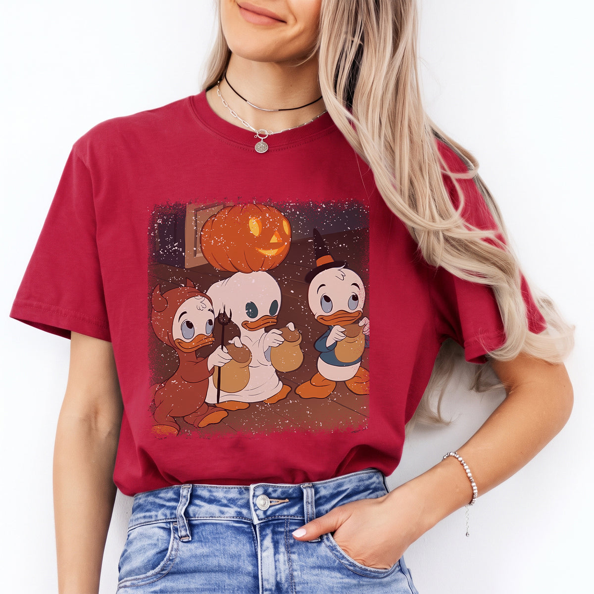 Nostalgisches Halloween-Retro-T-Shirt mit Entenmotiv – „Trick Or Treating Ducks“