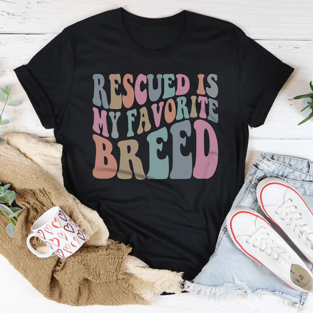 Rescued Is My Favorite Breed Tee Black Heather / S Peachy Sunday T-Shirt