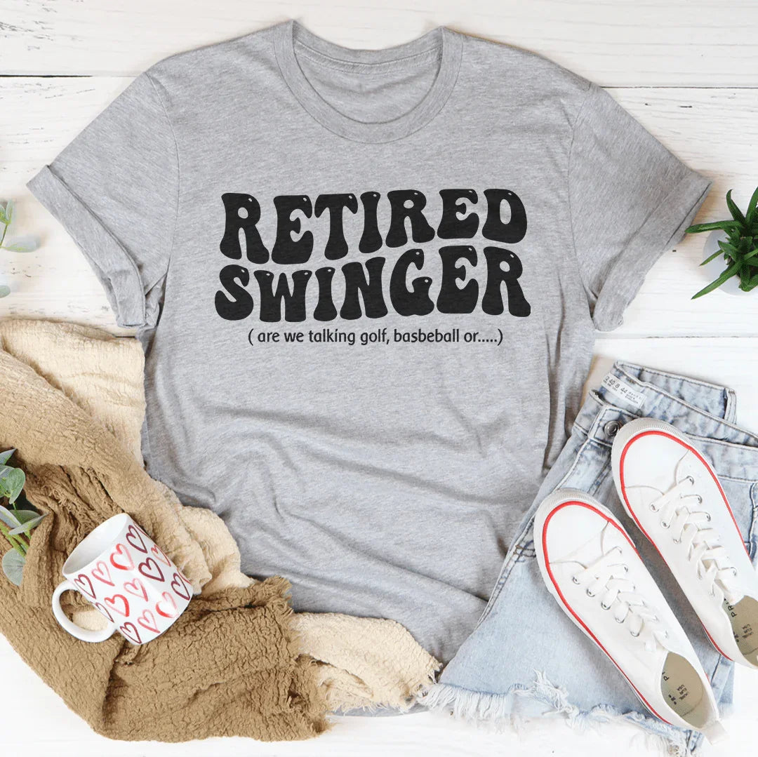 Retired Swinger Are We Talking Golf Baseball Or Tee Athletic Heather / S Peachy Sunday T-Shirt