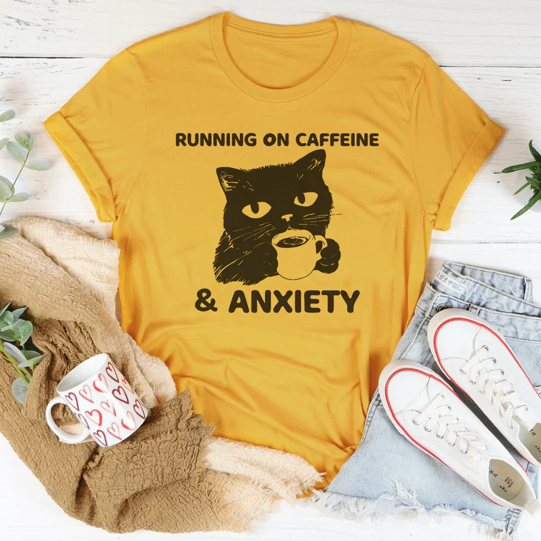 Running On Caffeine & Anxiety Tee Mustard / S Peachy Sunday T-Shirt