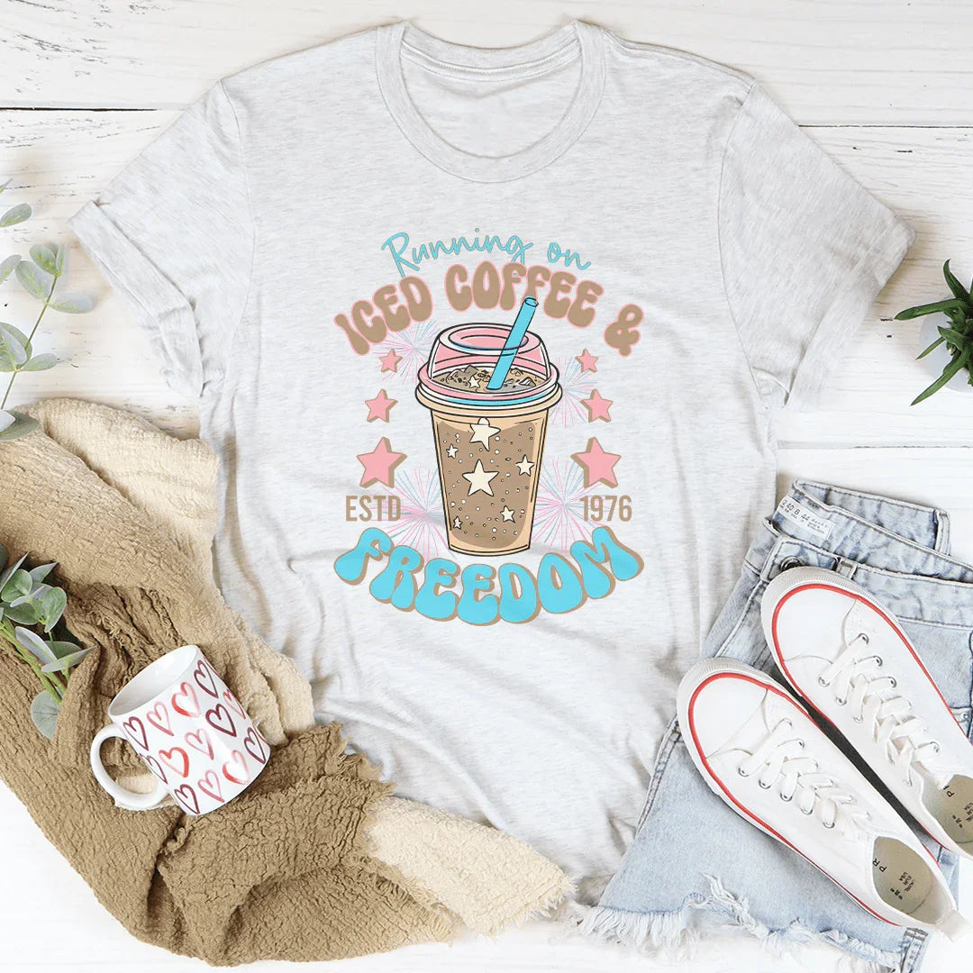 Running On Iced Coffee And Freedom Estd 1976 Tee Ash / S Peachy Sunday T-Shirt
