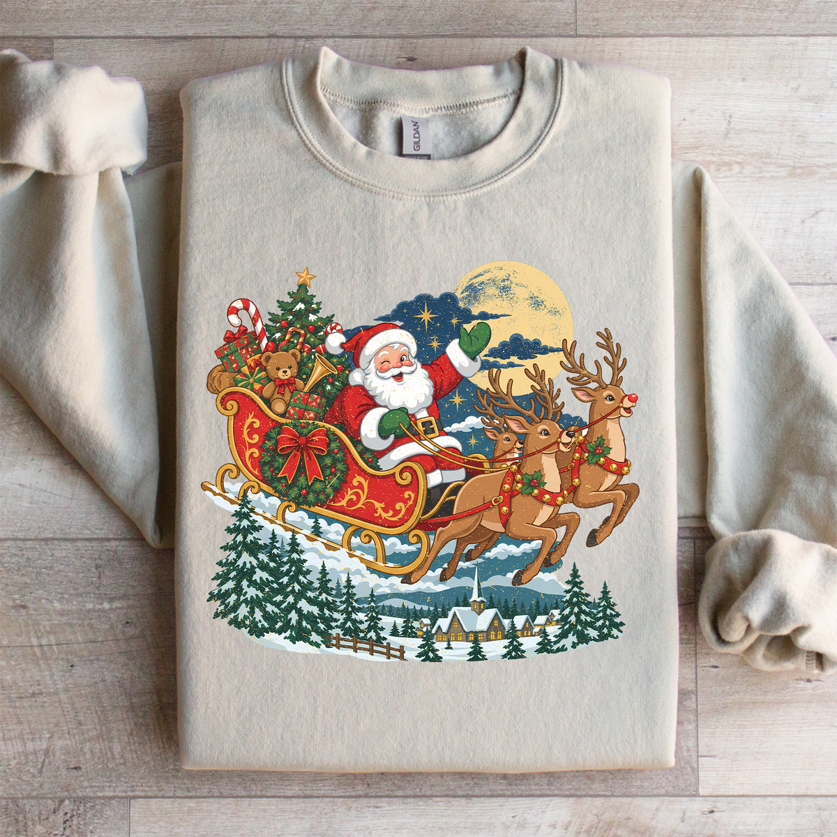 Sudadera navideña Vintage Santa Sleigh