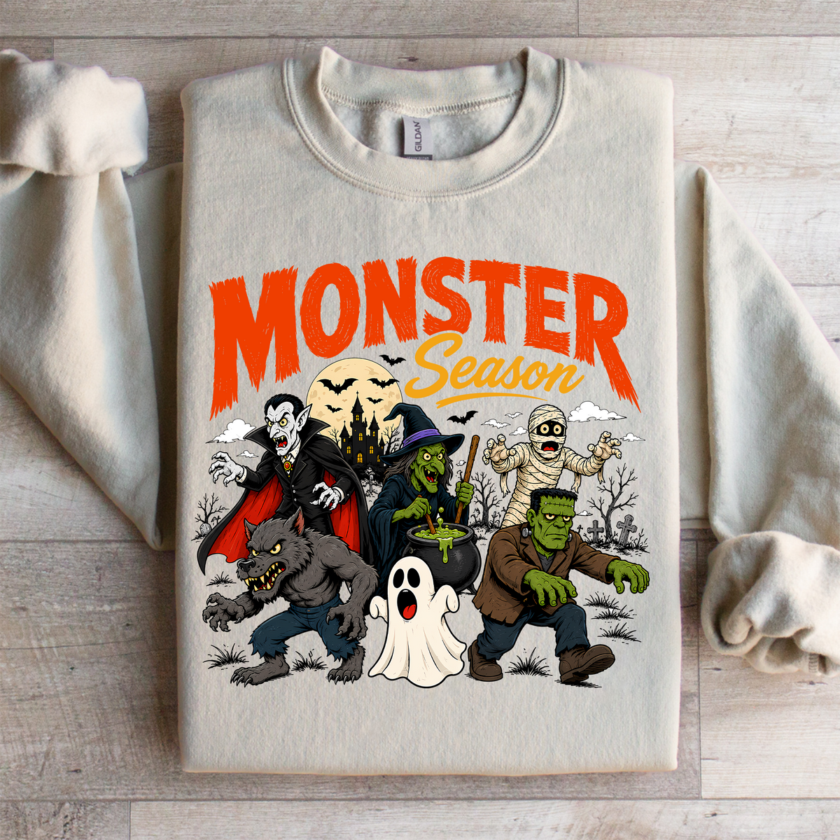 Sudadera polar vintage de la temporada espeluznante – Gráfico de terror clásico «Temporada de monstruos»
