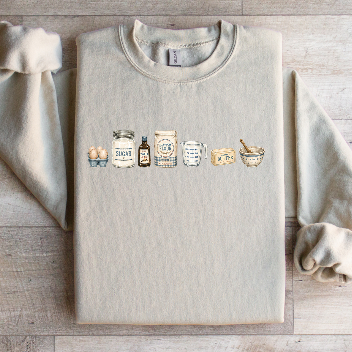 Sweat-shirt à col rond douillet pour boulangers – motif d’ingrédients de cuisine « Baking Icons »
