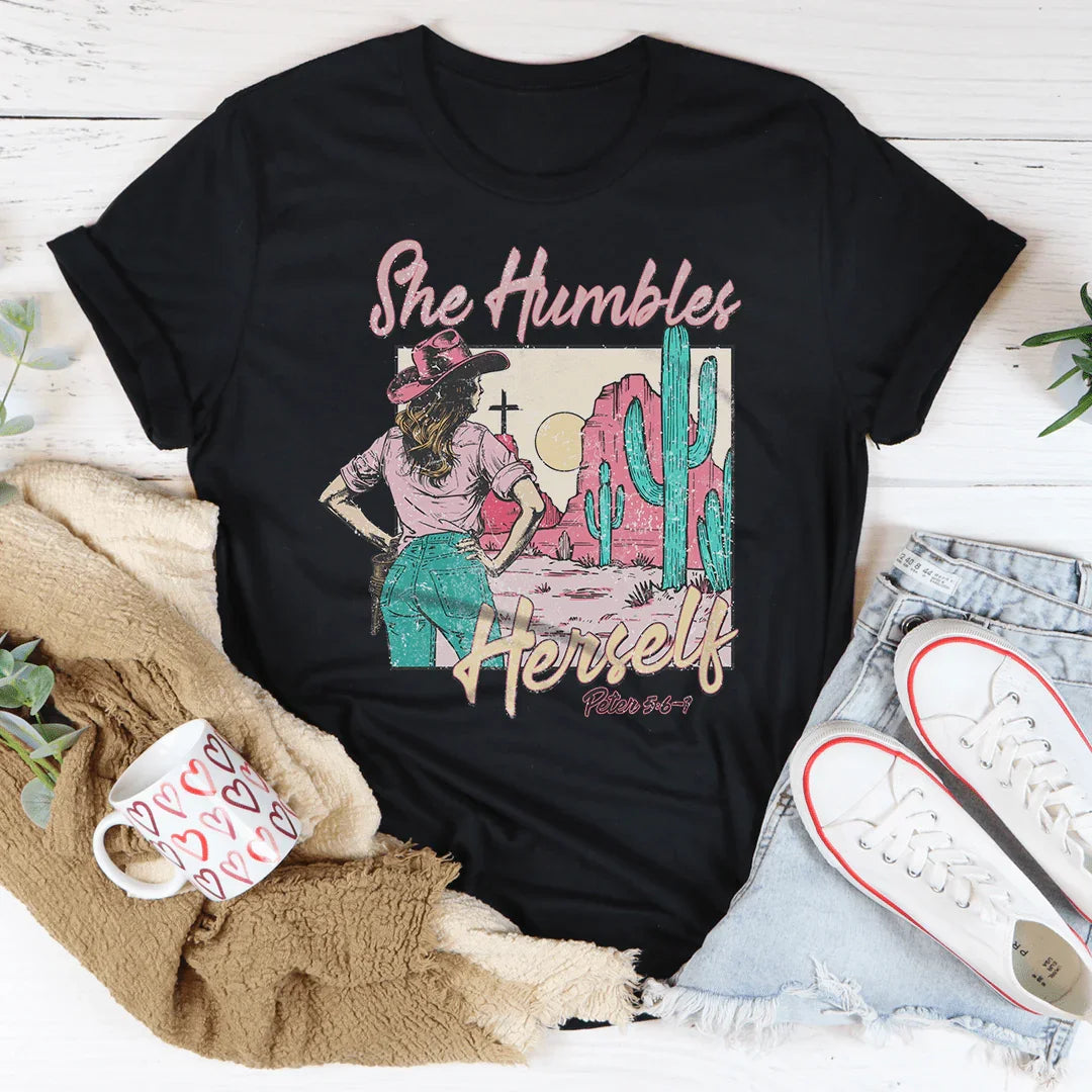 She Humbles Herself Cowgirl Tee Black Heather / S Peachy Sunday T-Shirt