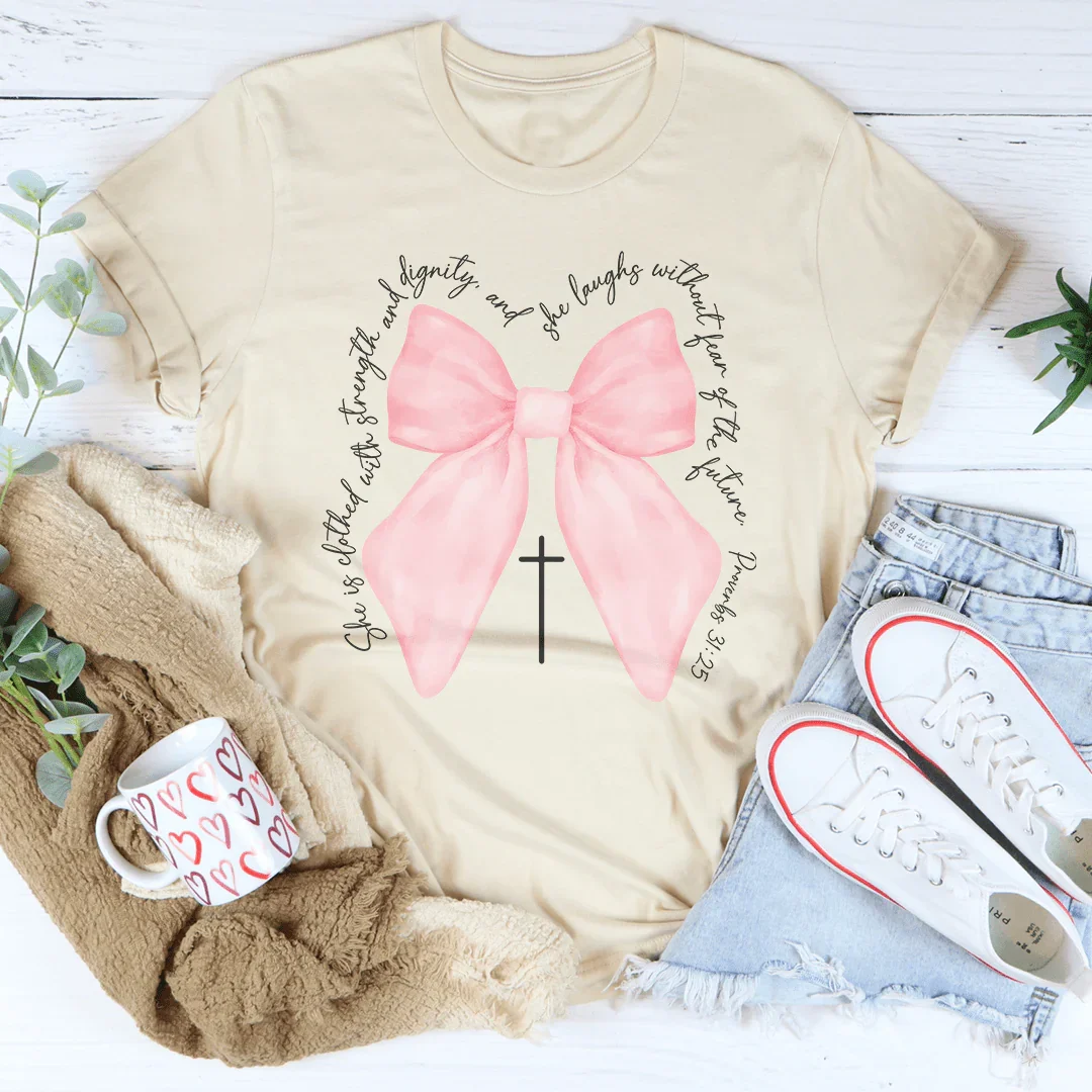 She Is Clothed With Strength And Dignity Tee Soft Cream / S Peachy Sunday T-Shirt