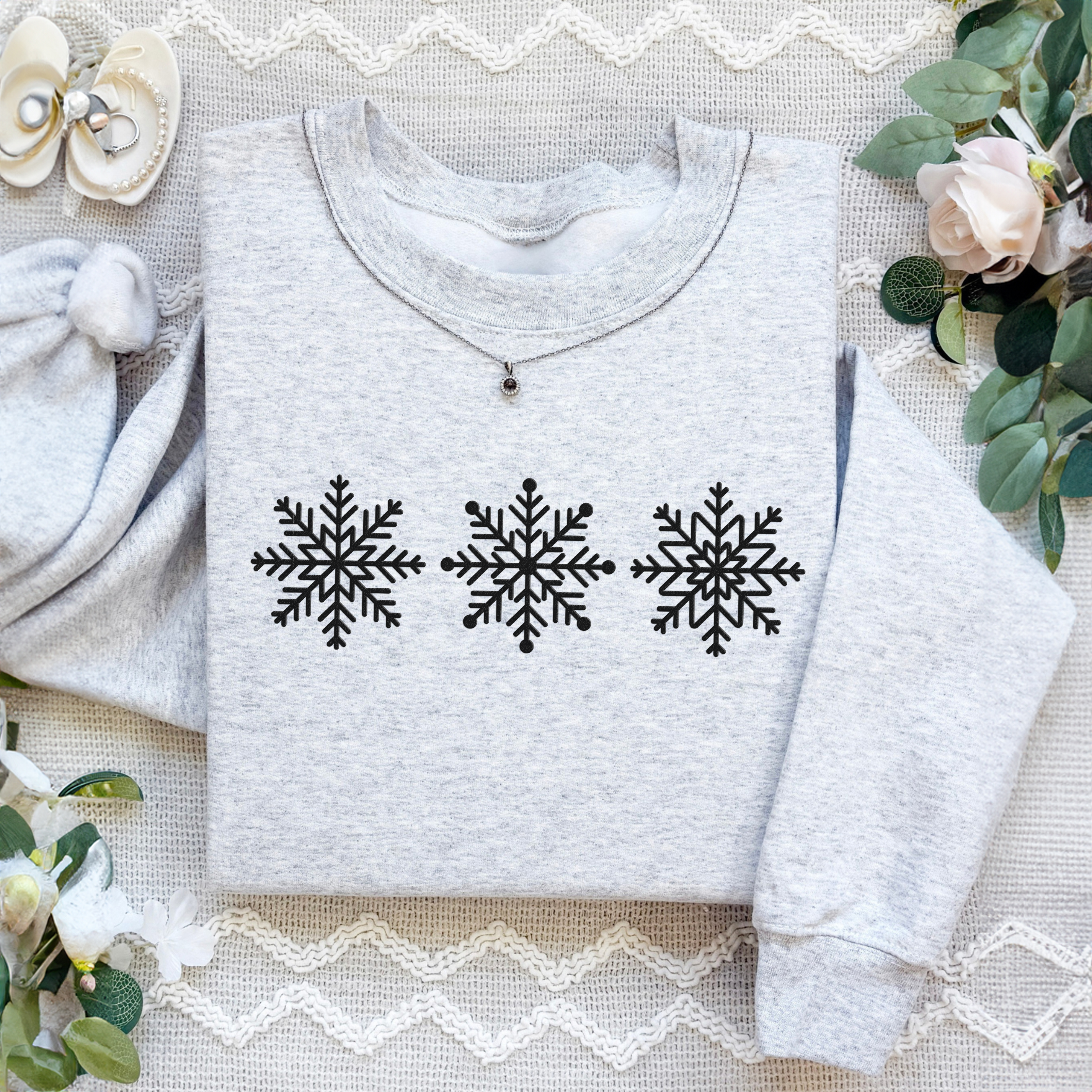 Embroidered Snowflakes Sweatshirt