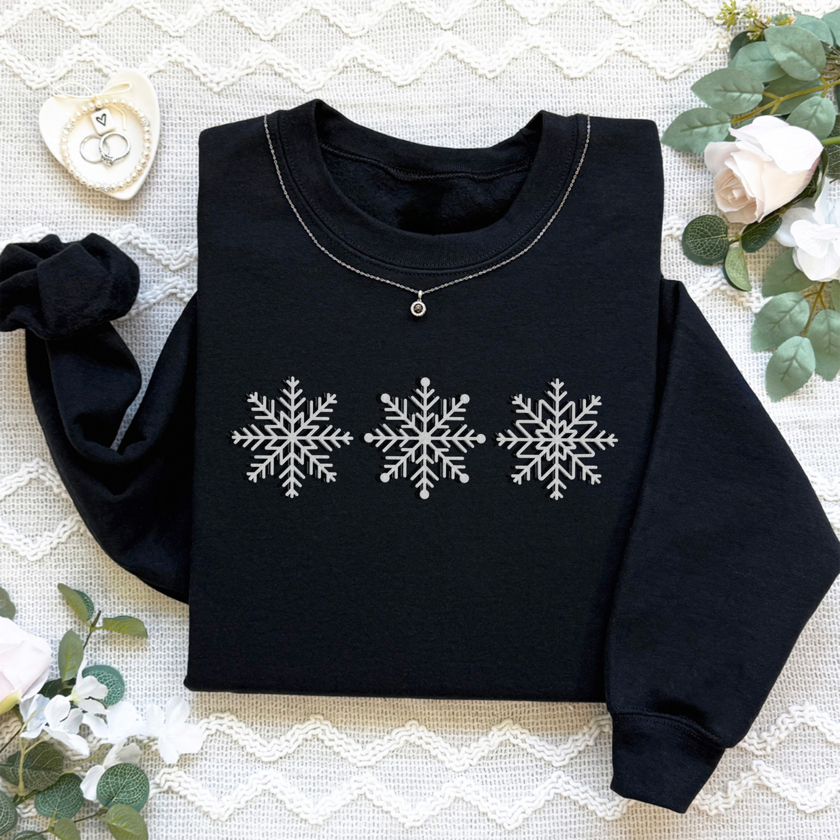 Embroidered Snowflakes Sweatshirt