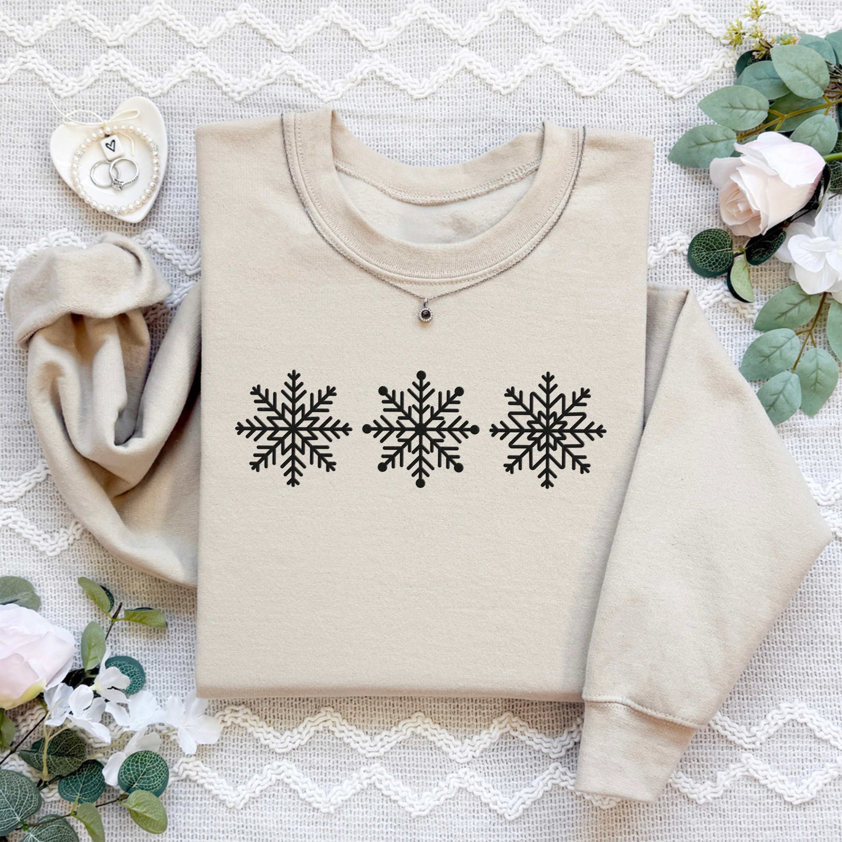 Embroidered Snowflakes Sweatshirt
