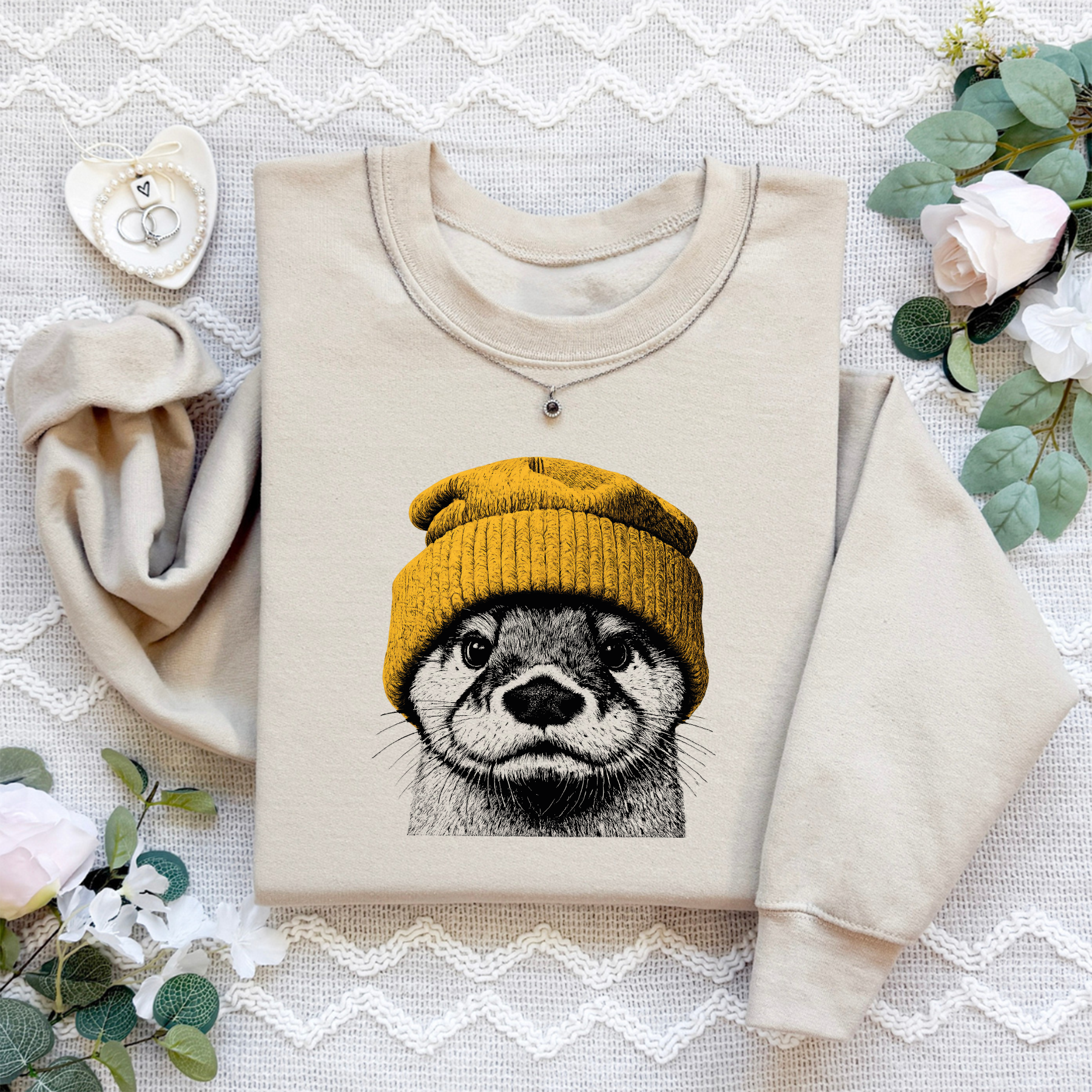 Otter In Beanie Sweatshirt